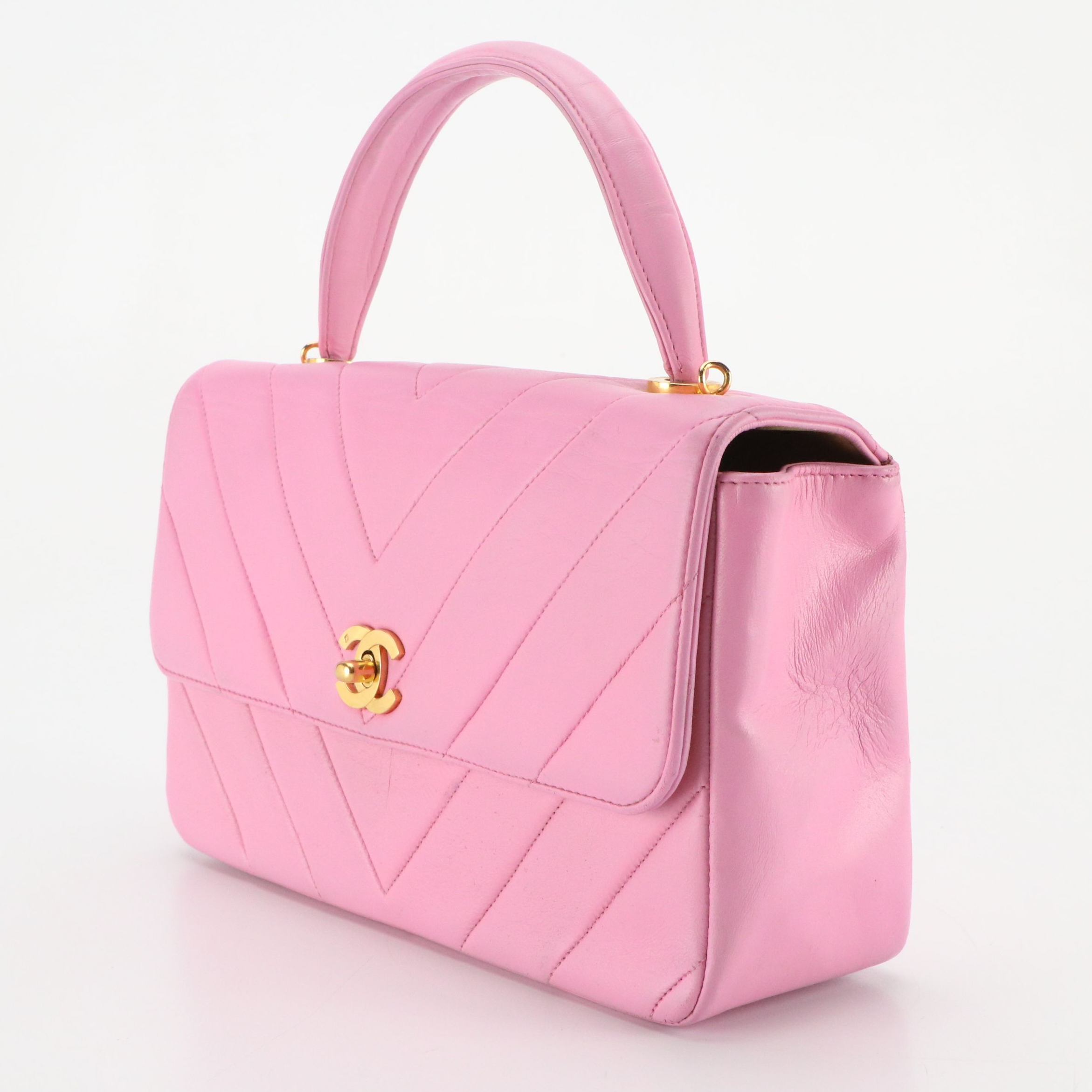 Chanel Coco Handle Bag in Bubblegum Pink Chevron Quilted Leather