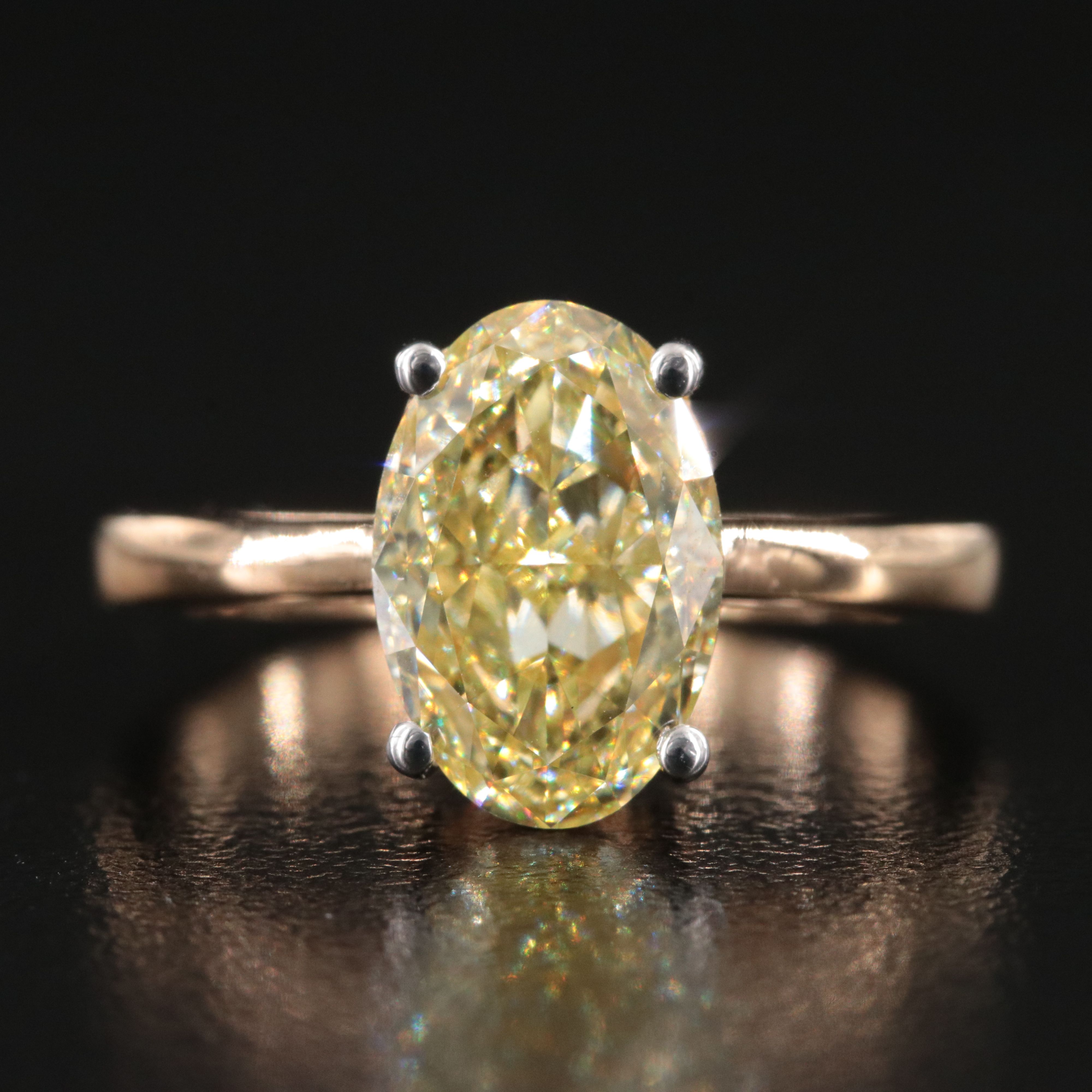 18K 3.05 CT Lab Grown Fancy Yellow Diamond Solitaire Ring with IGI Report