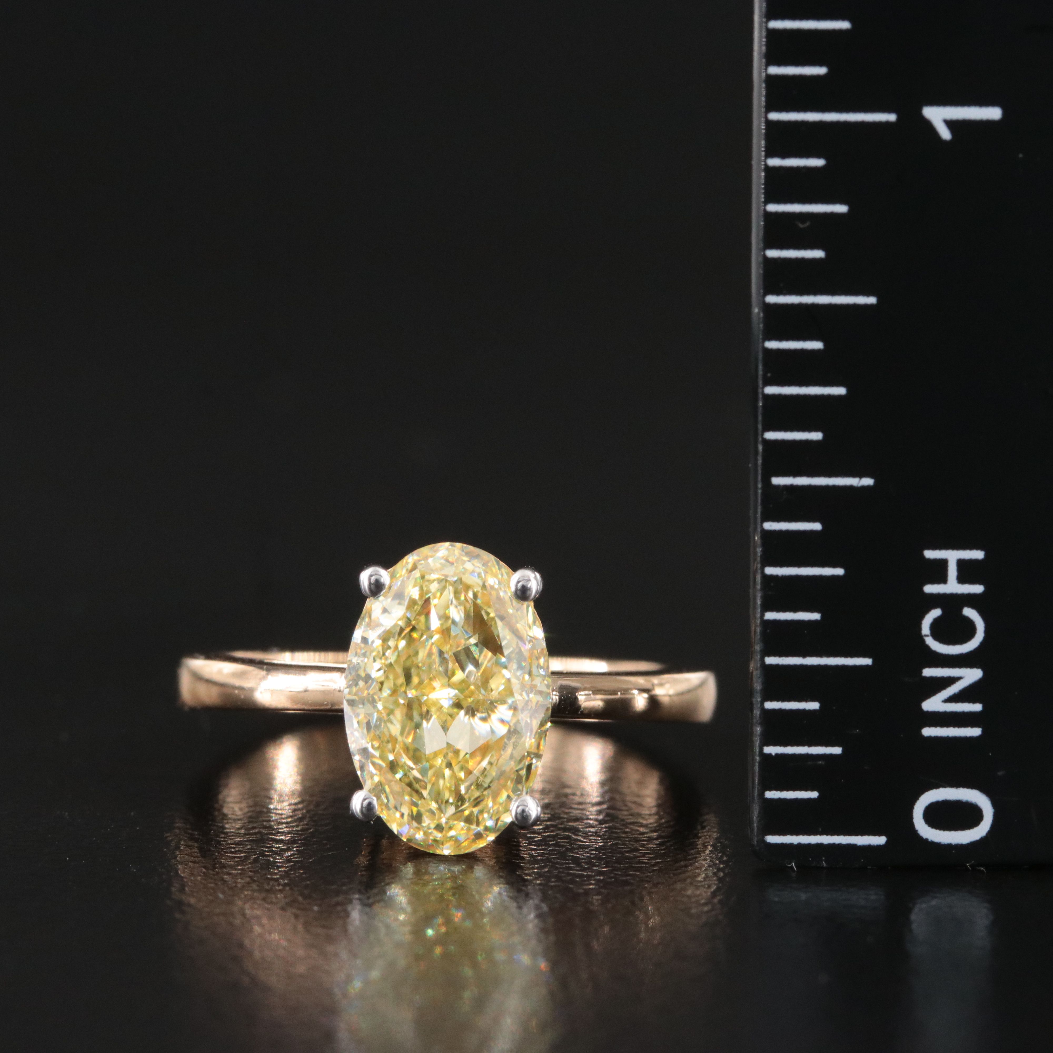 18K 3.05 CT Lab Grown Fancy Yellow Diamond Solitaire Ring with IGI Report