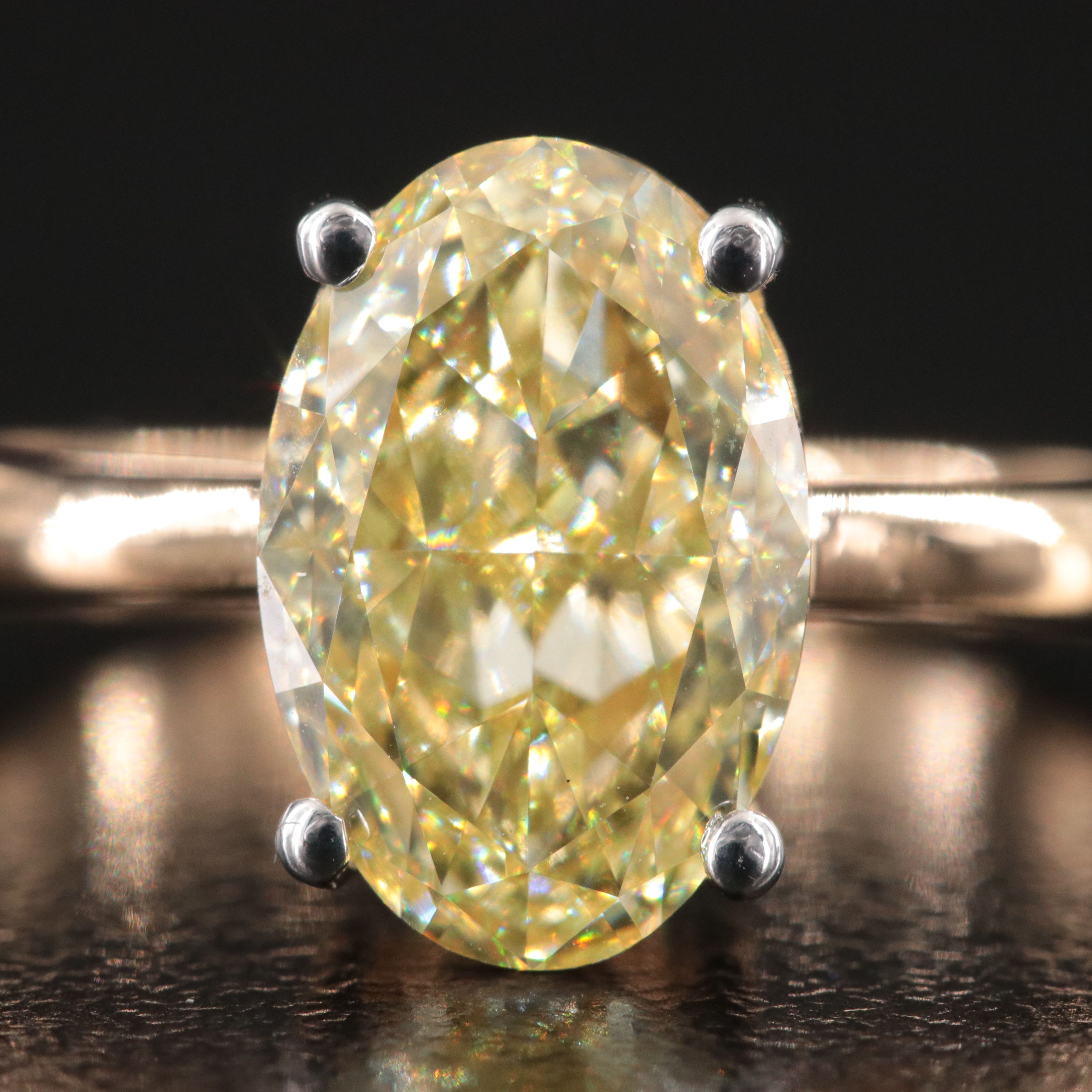 18K 3.05 CT Lab Grown Fancy Yellow Diamond Solitaire Ring with IGI Report