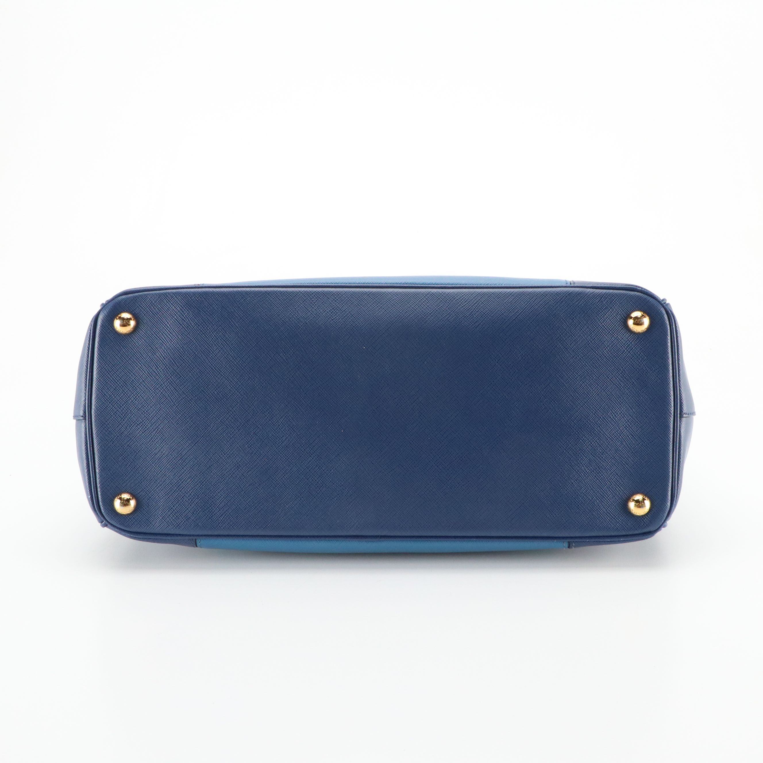 Prada Double Zip Galleria Top Handle Tote in Bicolored Blue Saffiano Lux Leather