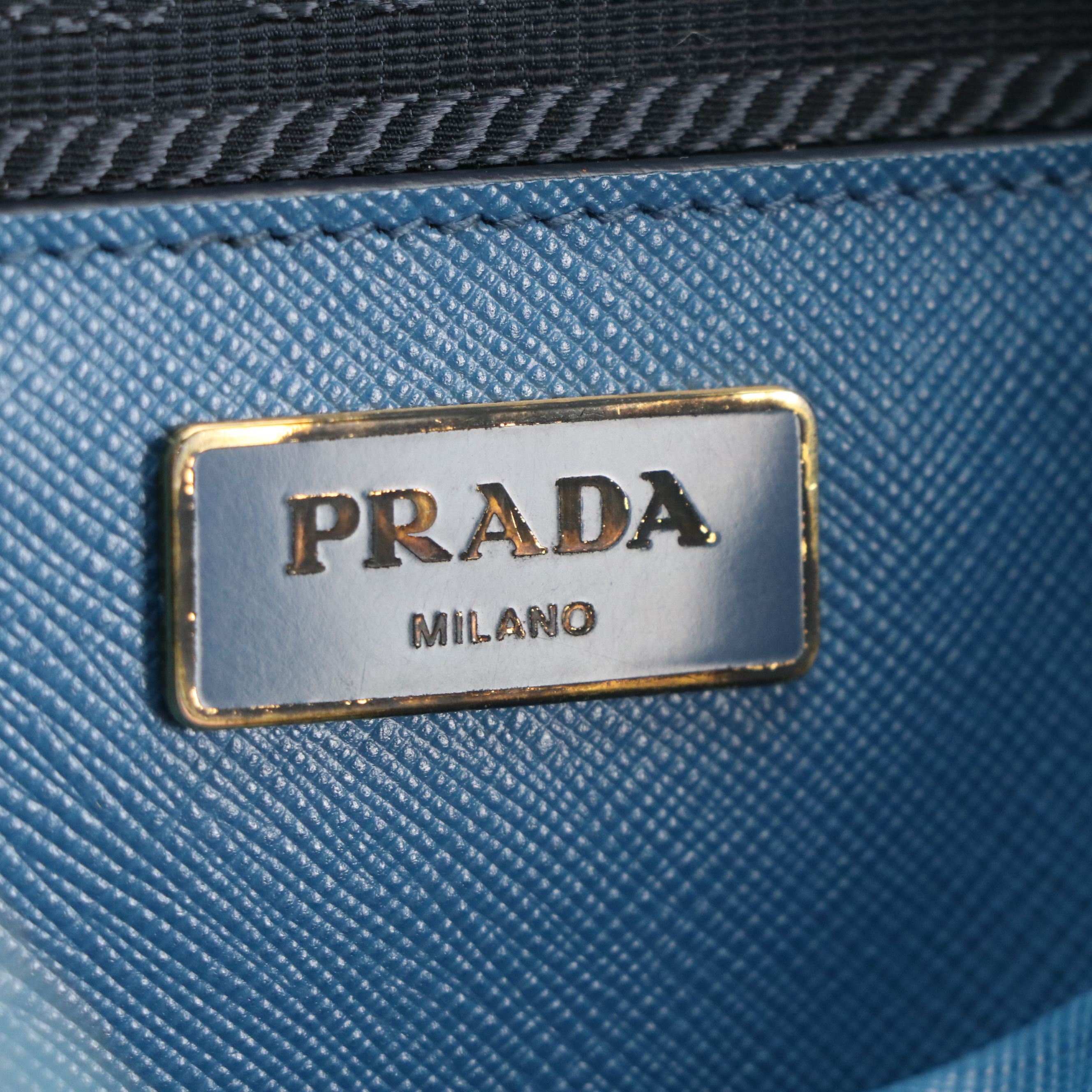 Prada Double Zip Galleria Top Handle Tote in Bicolored Blue Saffiano Lux Leather