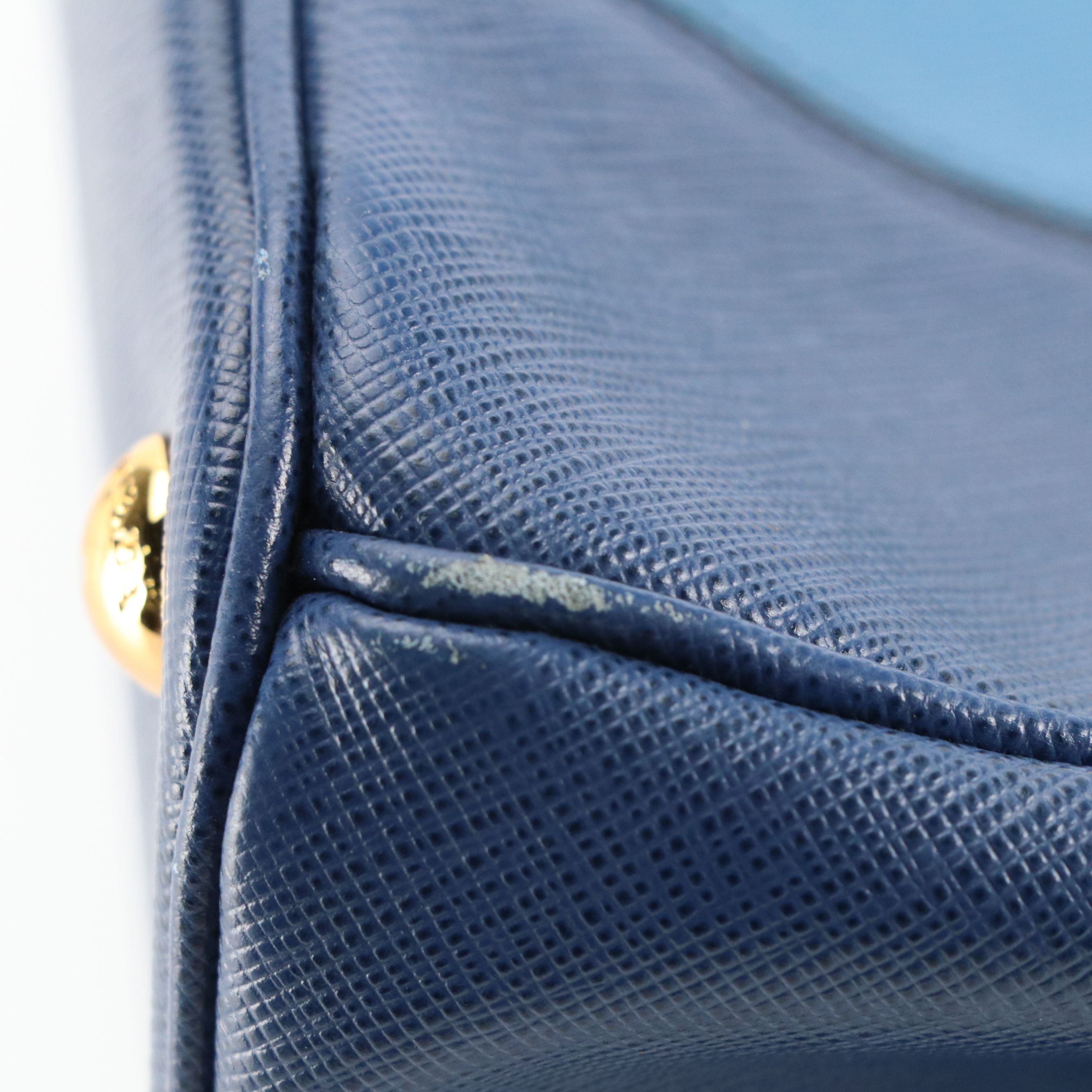 Prada Double Zip Galleria Top Handle Tote in Bicolored Blue Saffiano Lux Leather