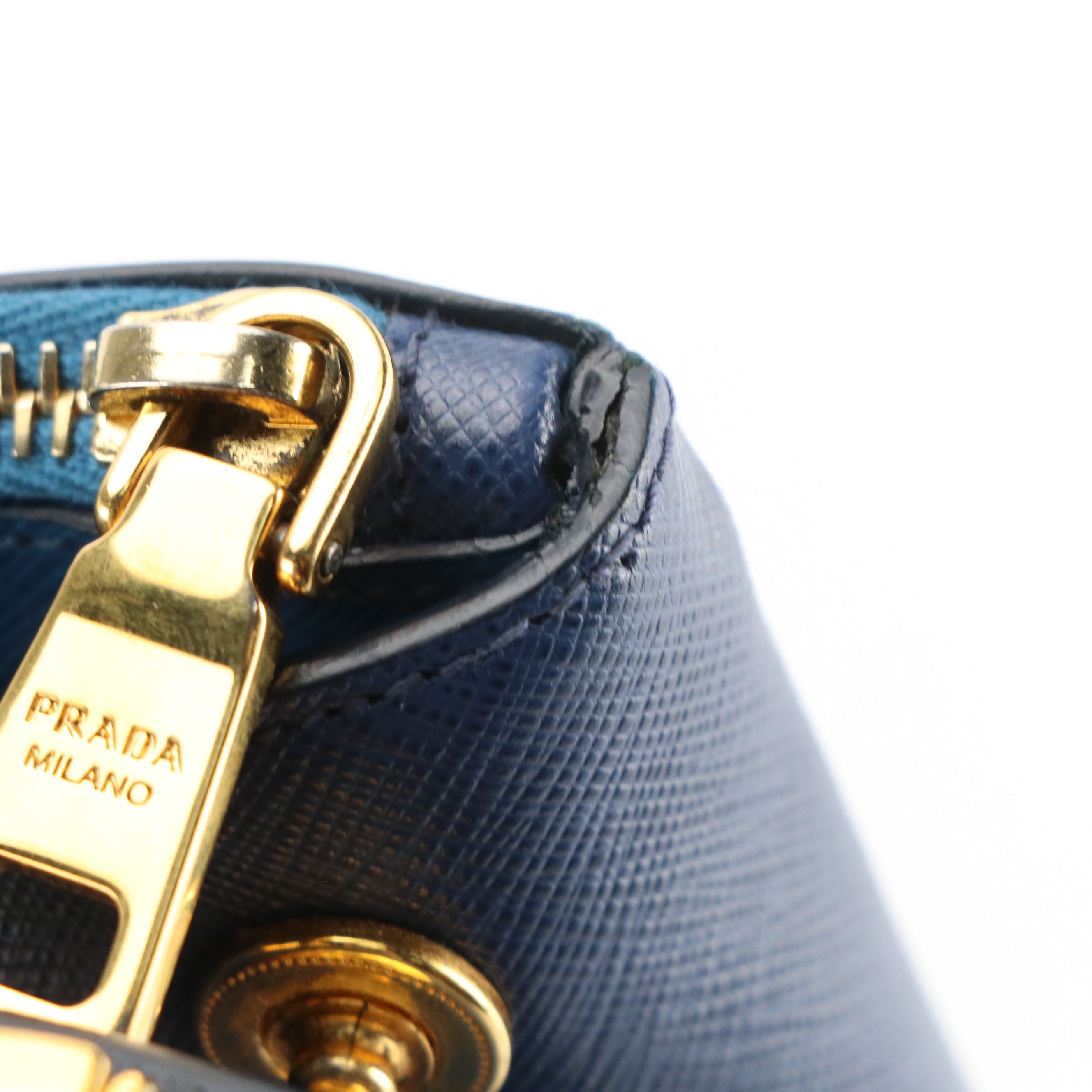 Prada Double Zip Galleria Top Handle Tote in Bicolored Blue Saffiano Lux Leather