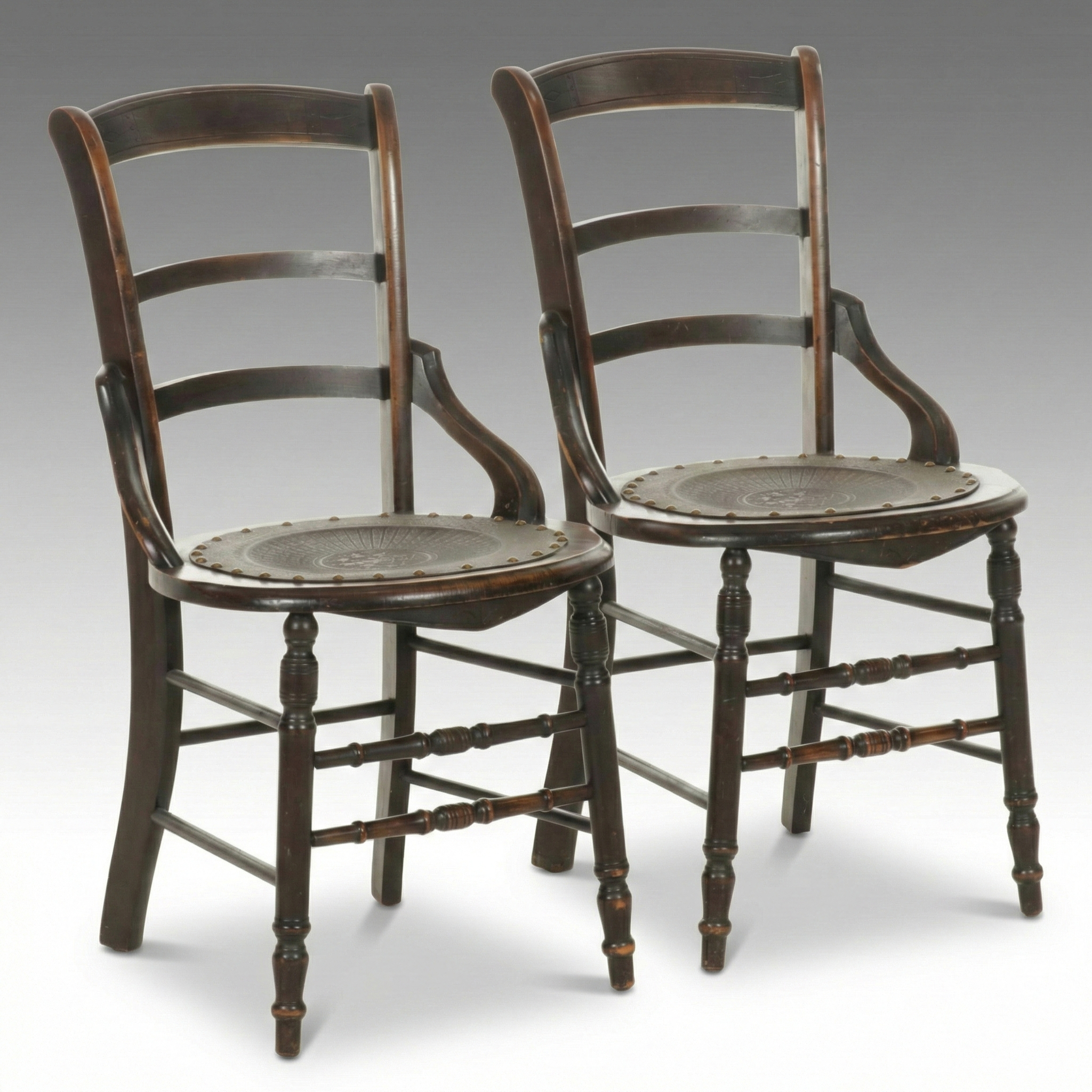 Pair of Side Chairs with Embossed Drum-Head Seats, Mid-20th Century