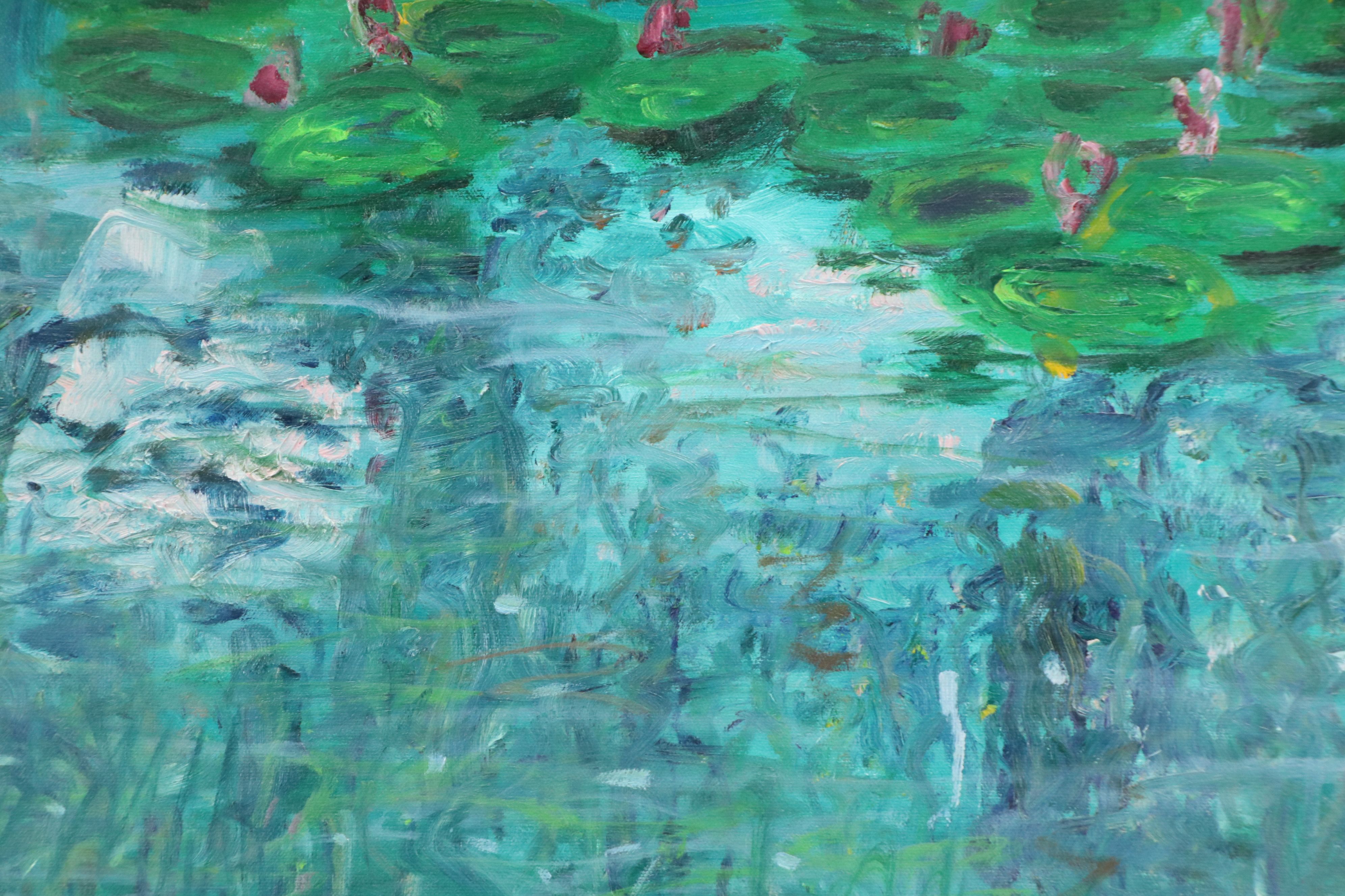 J.H. Harper Pond Landscape Acrylic Painting with Lily Pads, 21st Century