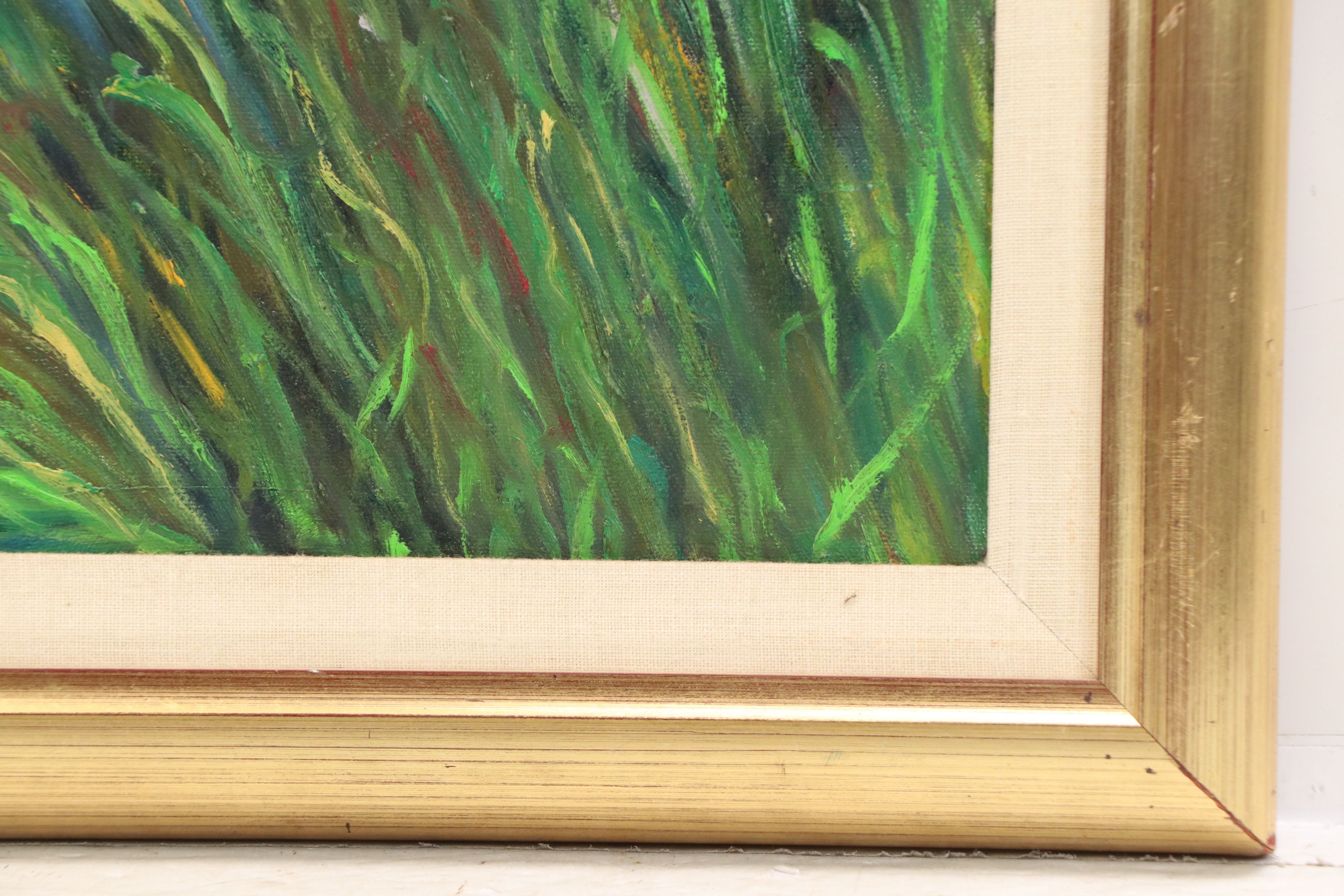 J.H. Harper Pond Landscape Acrylic Painting with Lily Pads, 21st Century