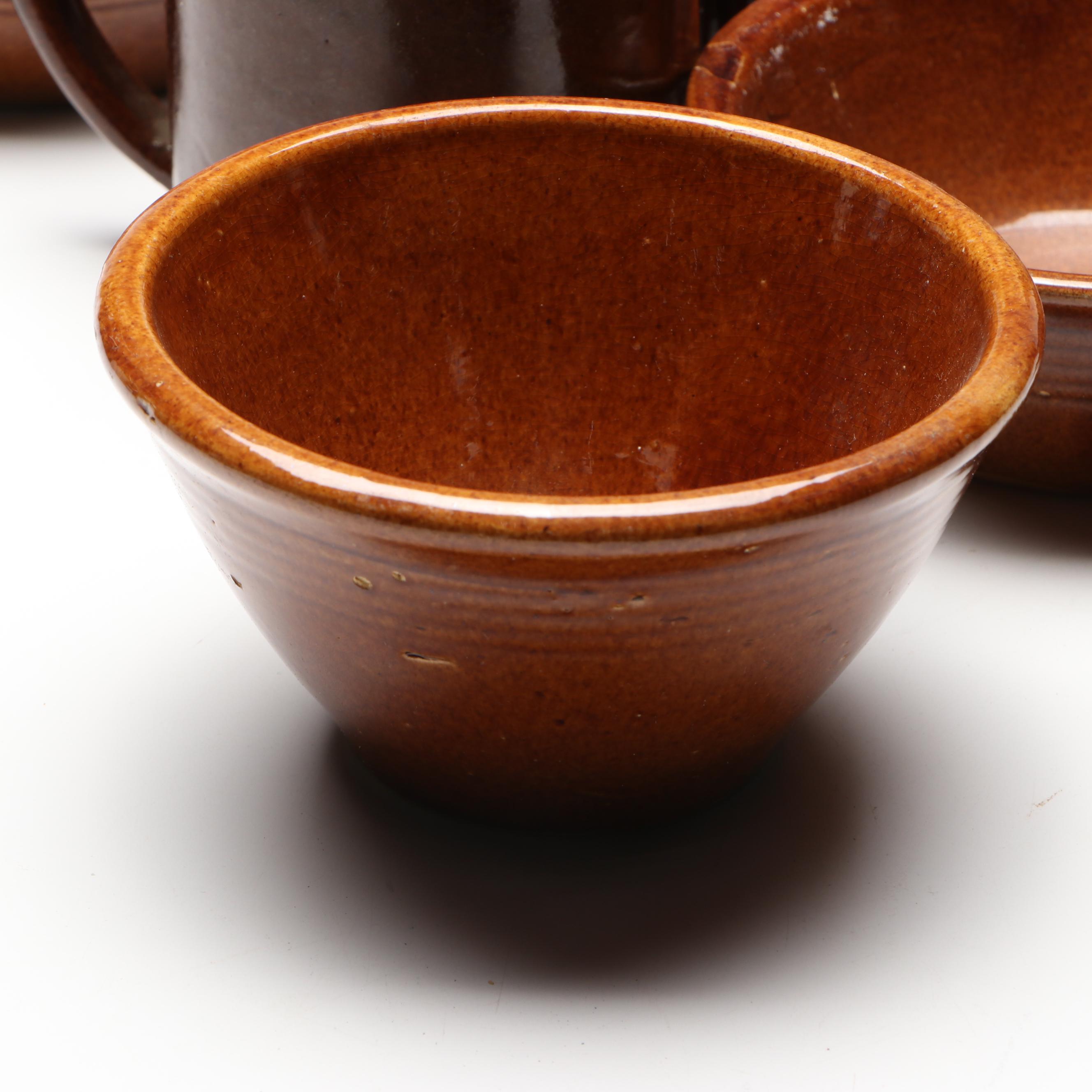 Rustic American Studio Pottery Stoneware Bowls with Pitcher Vase and Mug