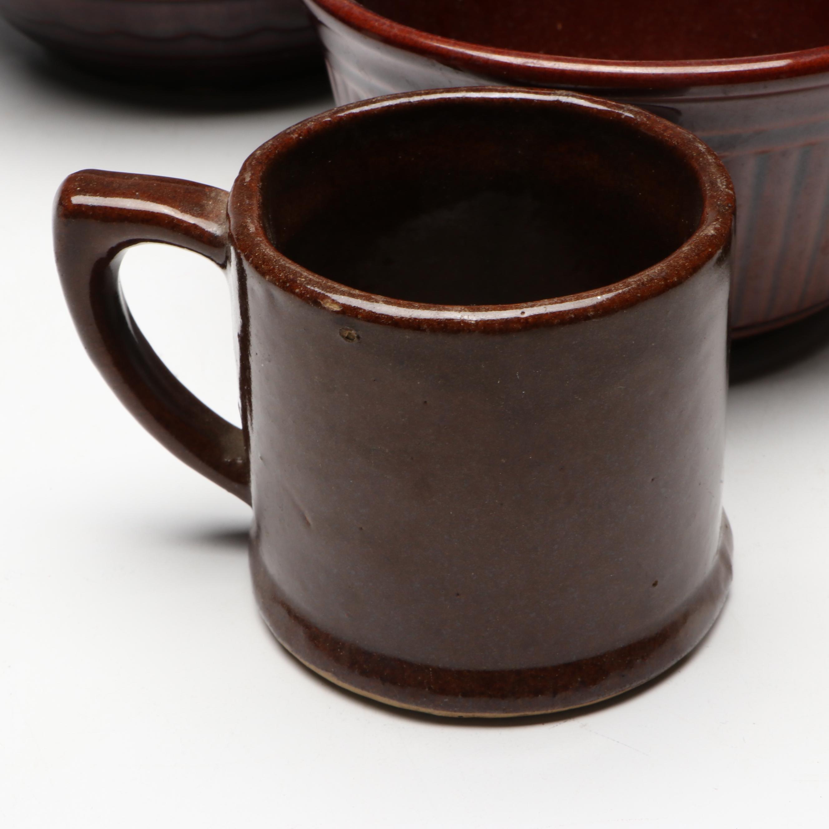 Rustic American Studio Pottery Stoneware Bowls with Pitcher Vase and Mug