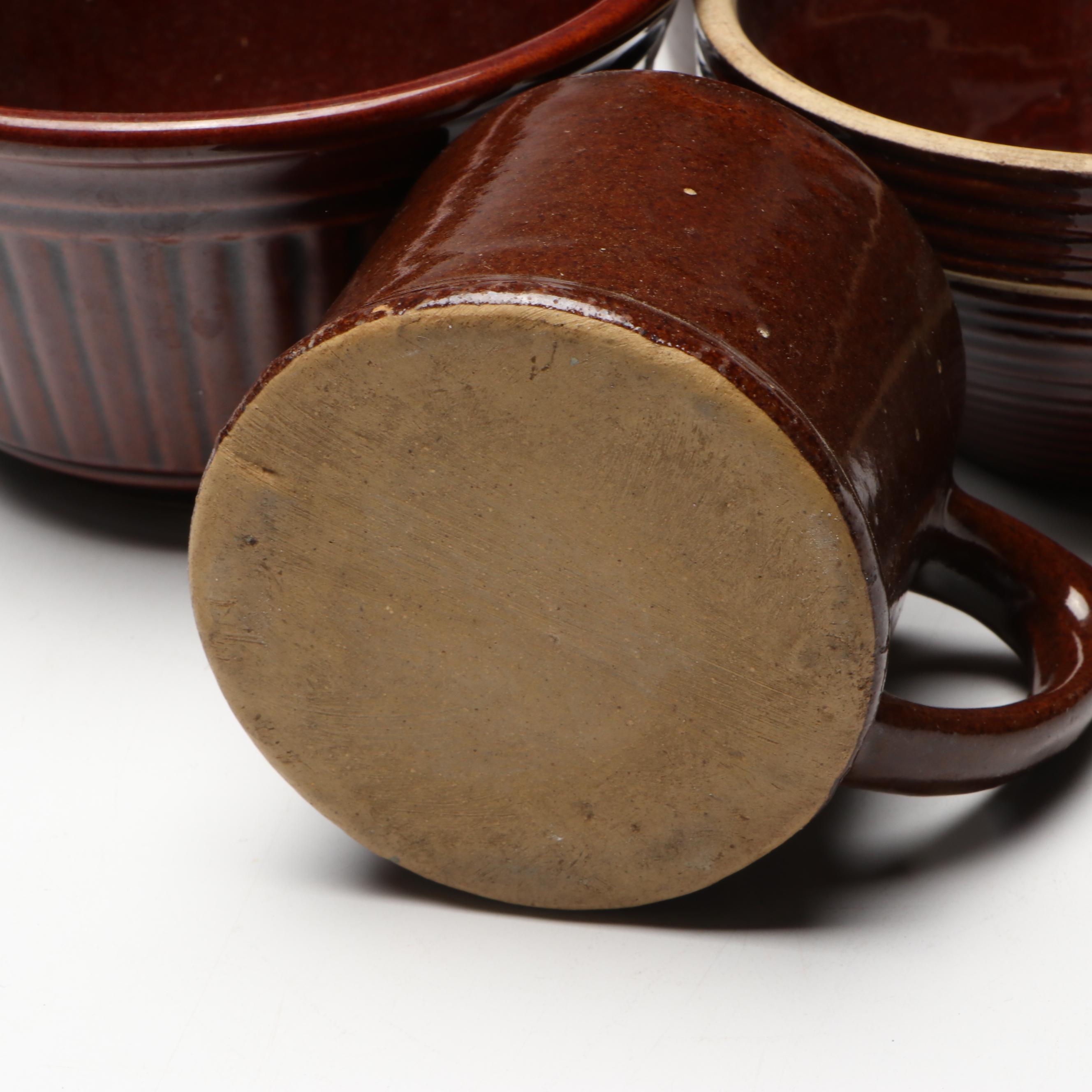 Rustic American Studio Pottery Stoneware Bowls with Pitcher Vase and Mug
