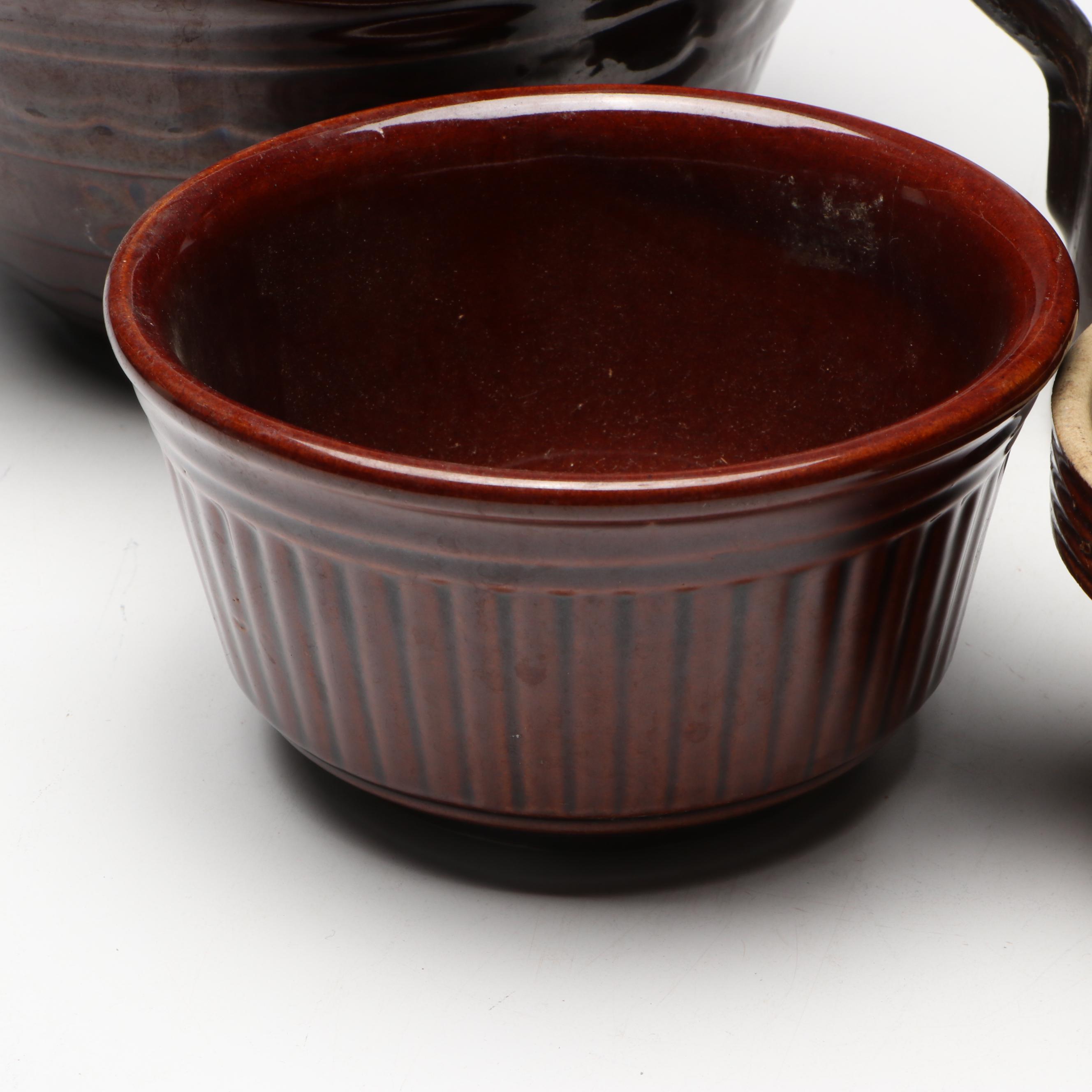 Rustic American Studio Pottery Stoneware Bowls with Pitcher Vase and Mug