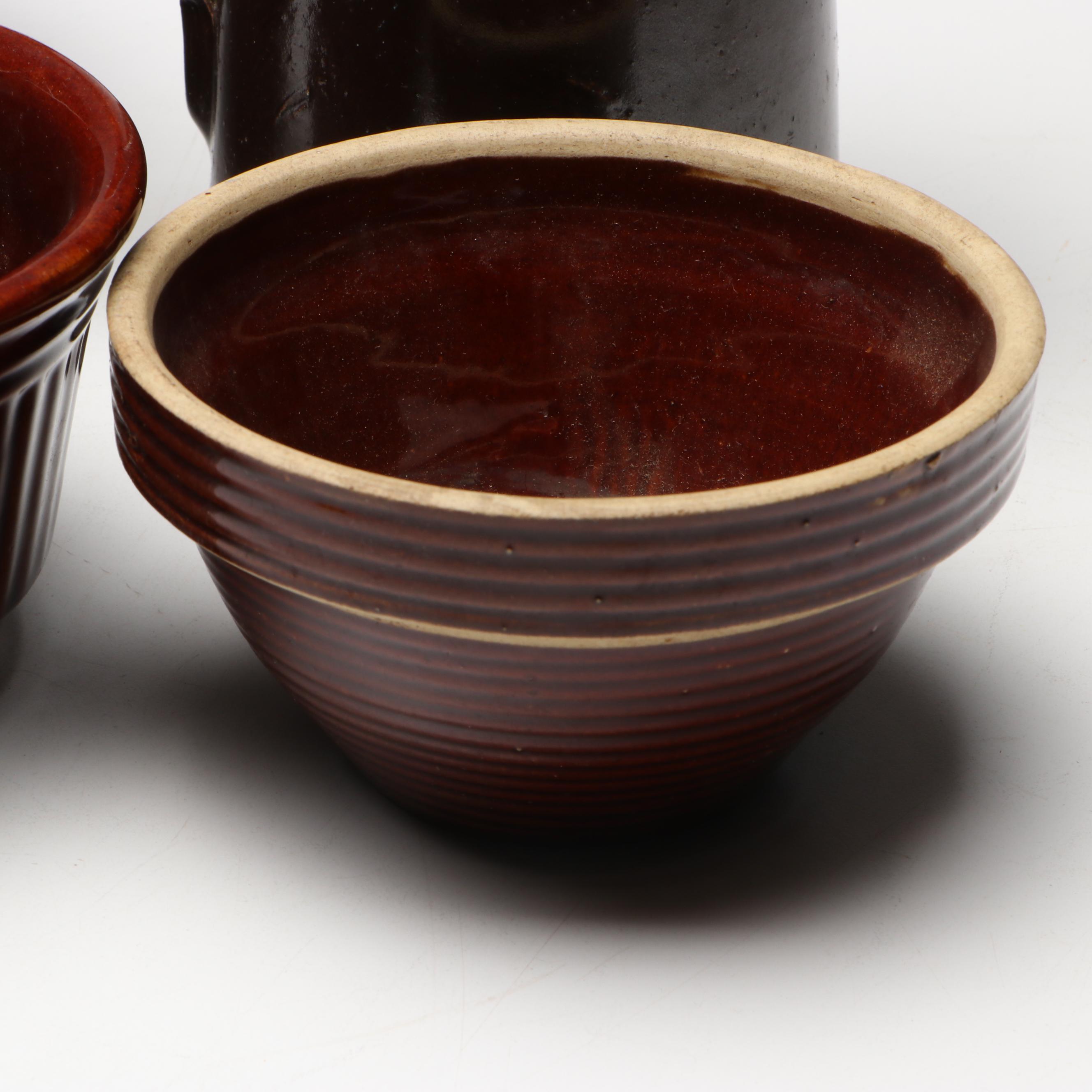 Rustic American Studio Pottery Stoneware Bowls with Pitcher Vase and Mug