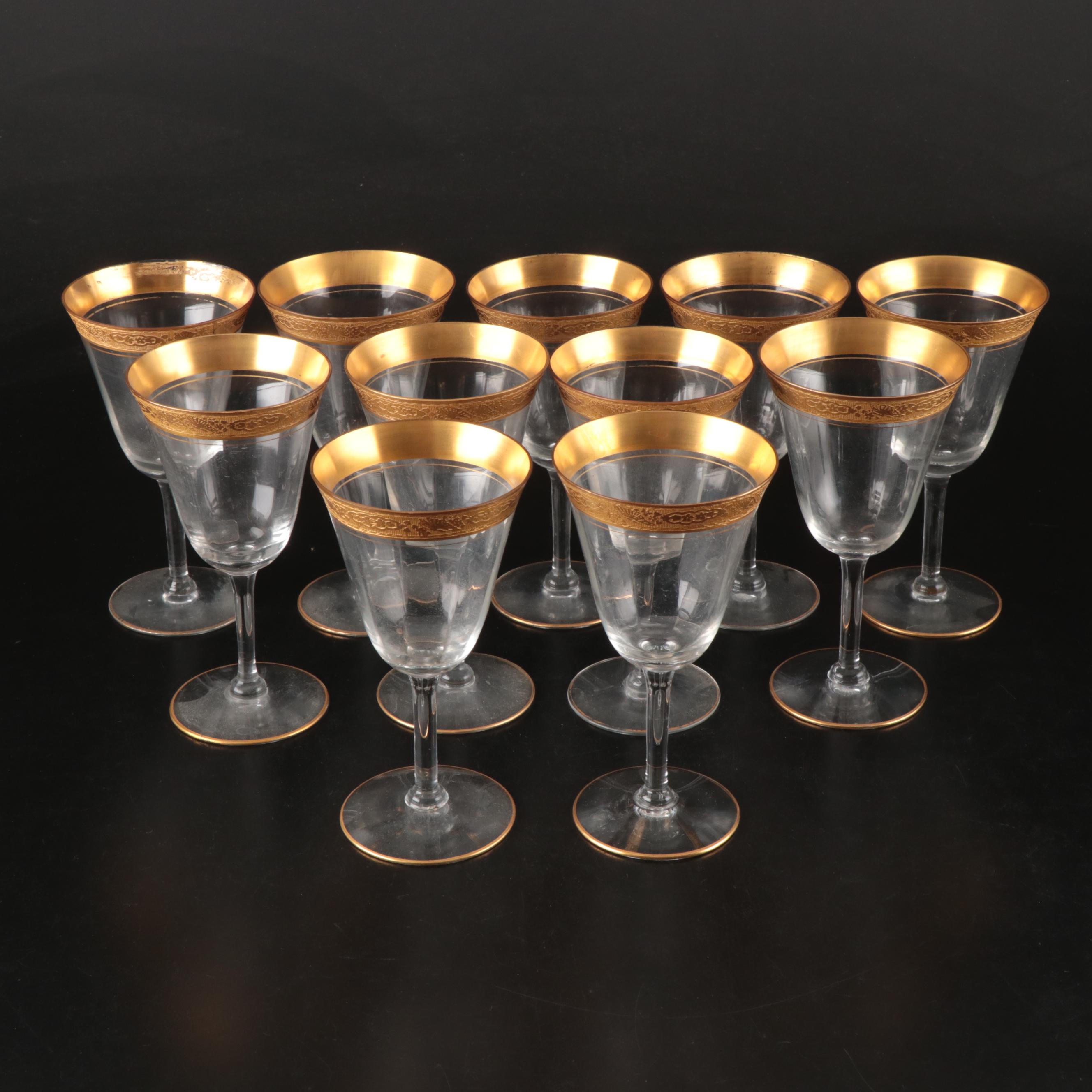 Vintage Gilt Rim Fluted Goblets, Early to Mid-20th Century