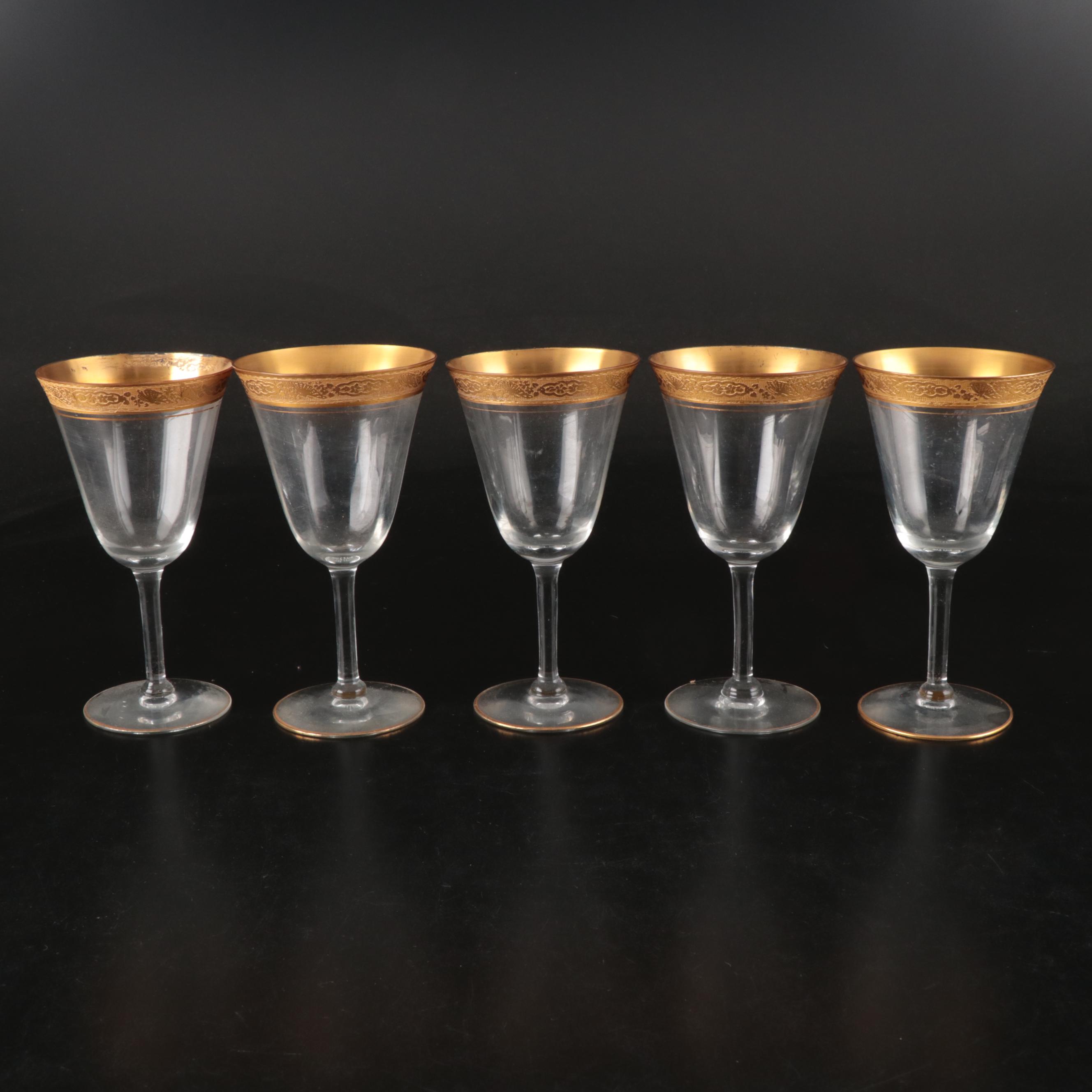 Vintage Gilt Rim Fluted Goblets, Early to Mid-20th Century