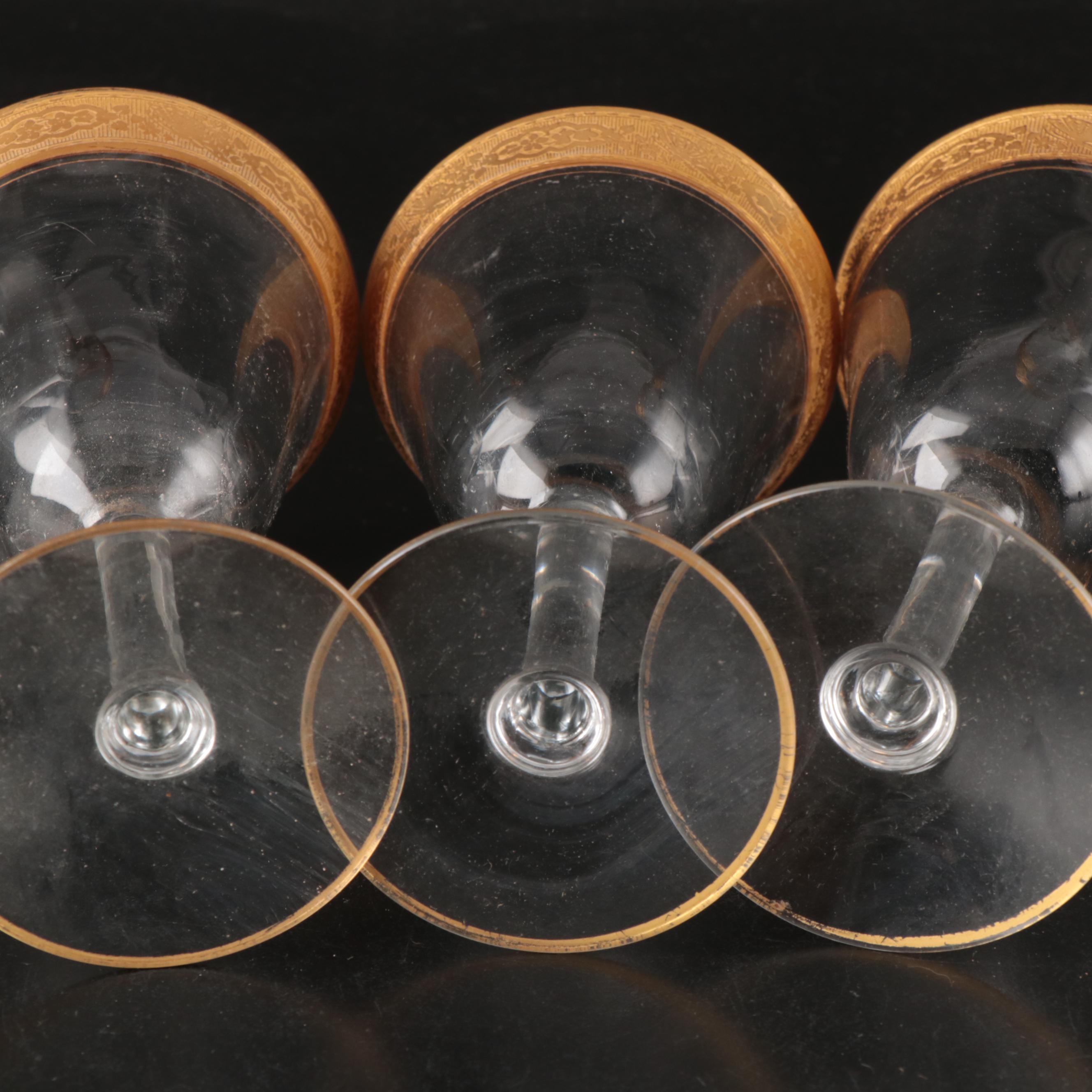 Vintage Gilt Rim Fluted Goblets, Early to Mid-20th Century