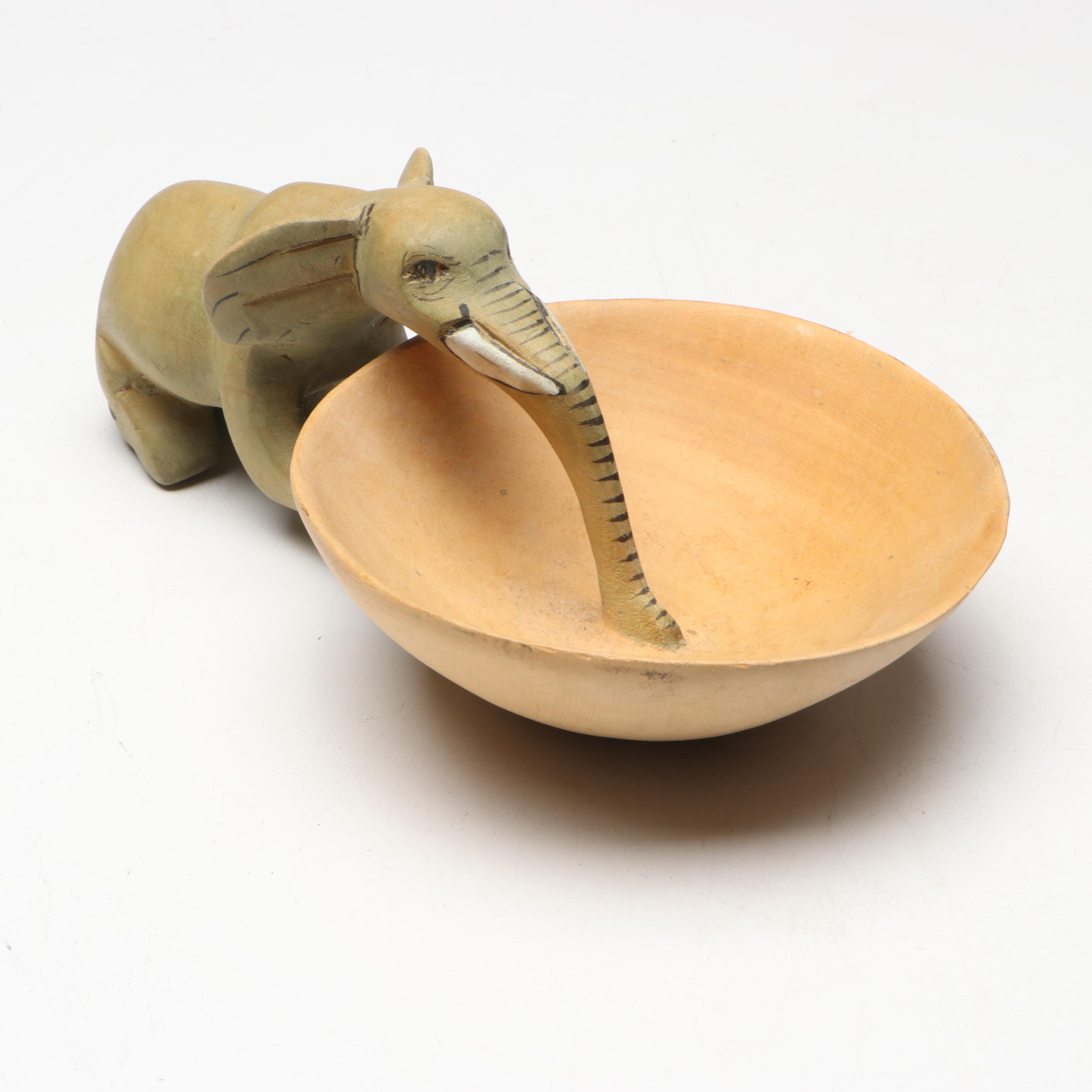 Acacia Creations Carved Wood Elephant Bowl with Hand-Painted Terracotta Box