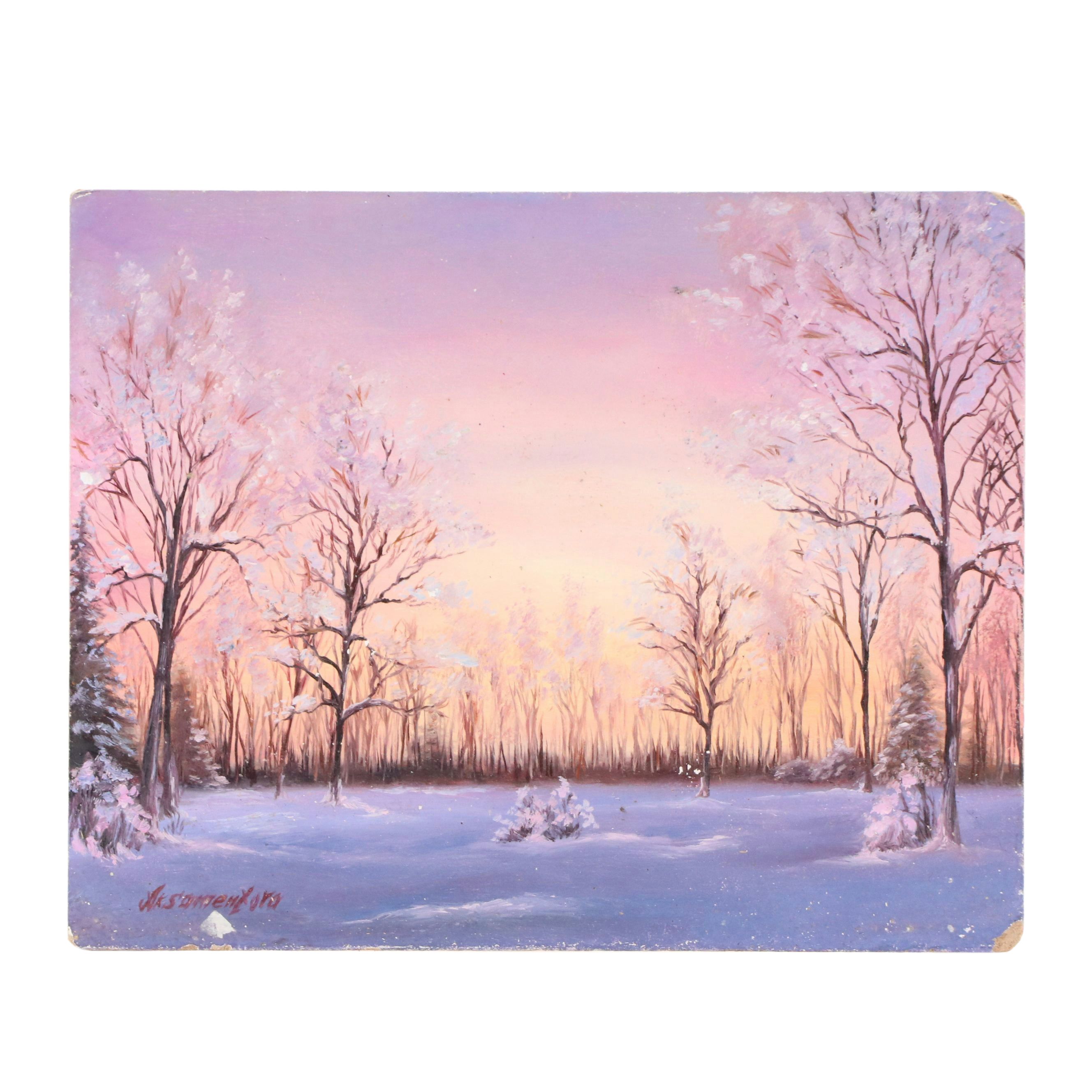 V. Aksamentova Landscape Oil Painting "Winter Evening"