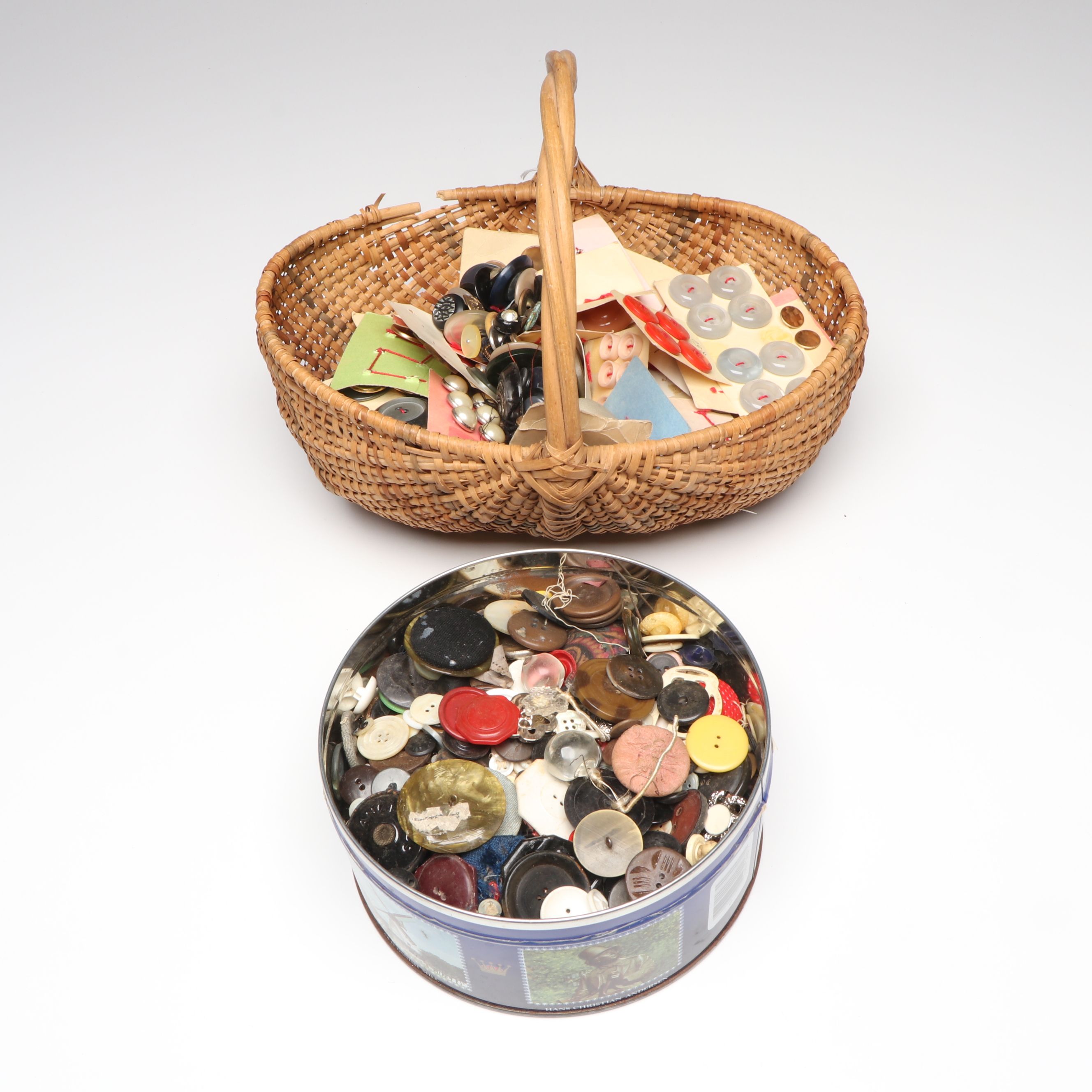 Mother-of-Pearl, Celluloid and Other Vintage Buttons with Notions