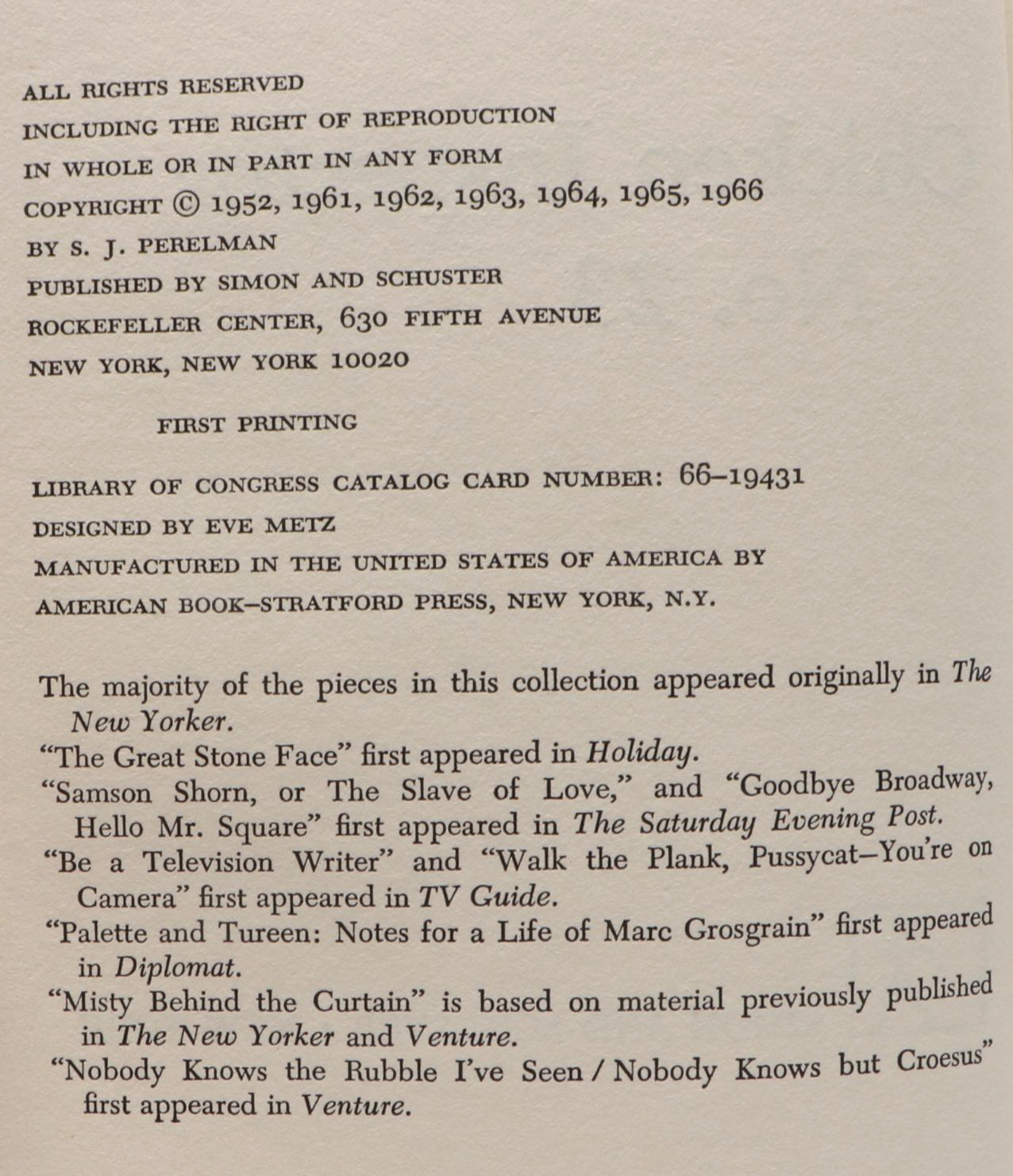 First Printing "Chicken Inspector No. 23" by S. J. Perelman, 1966