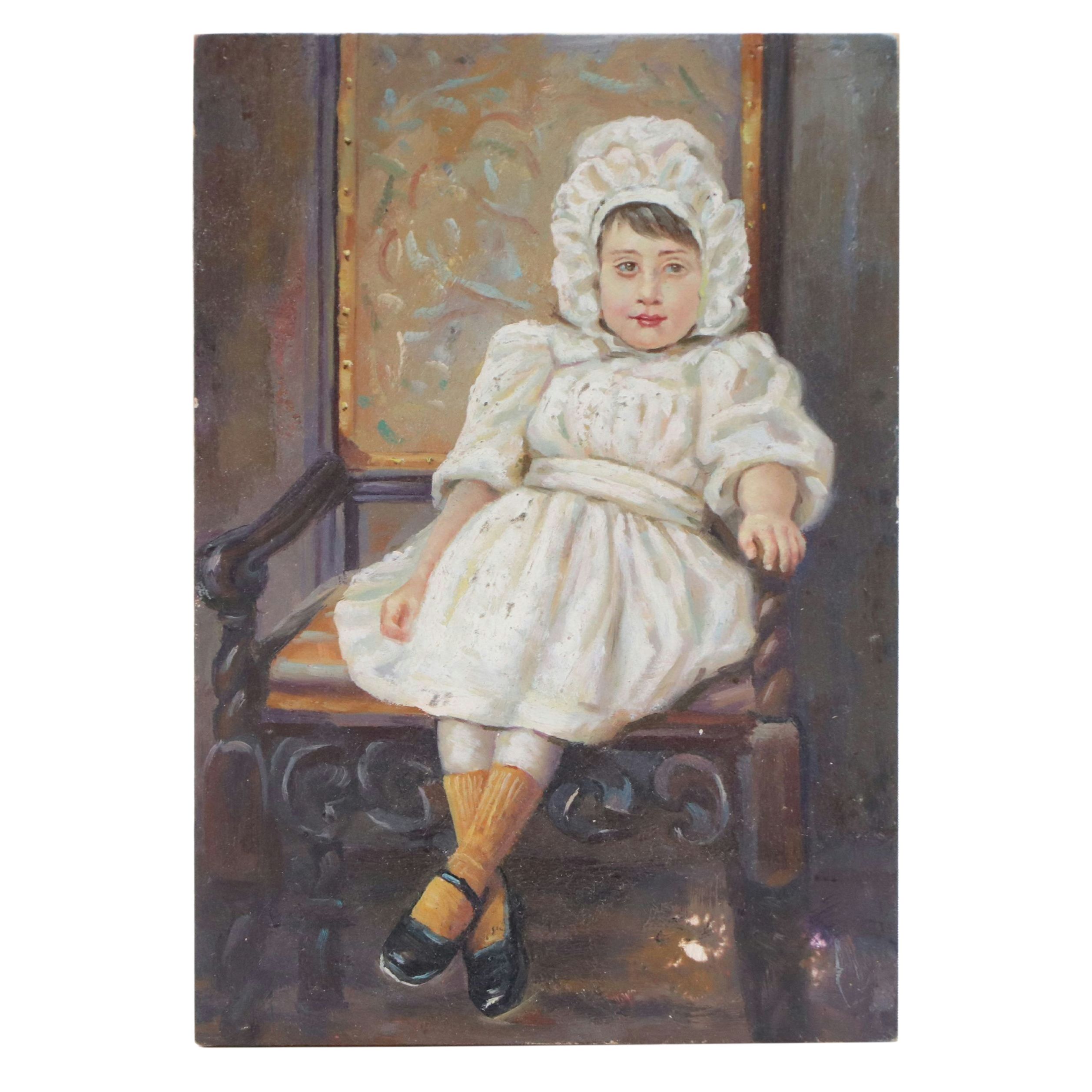 European School Portrait Oil Painting "The Young Lady in Her Sunday Dress"