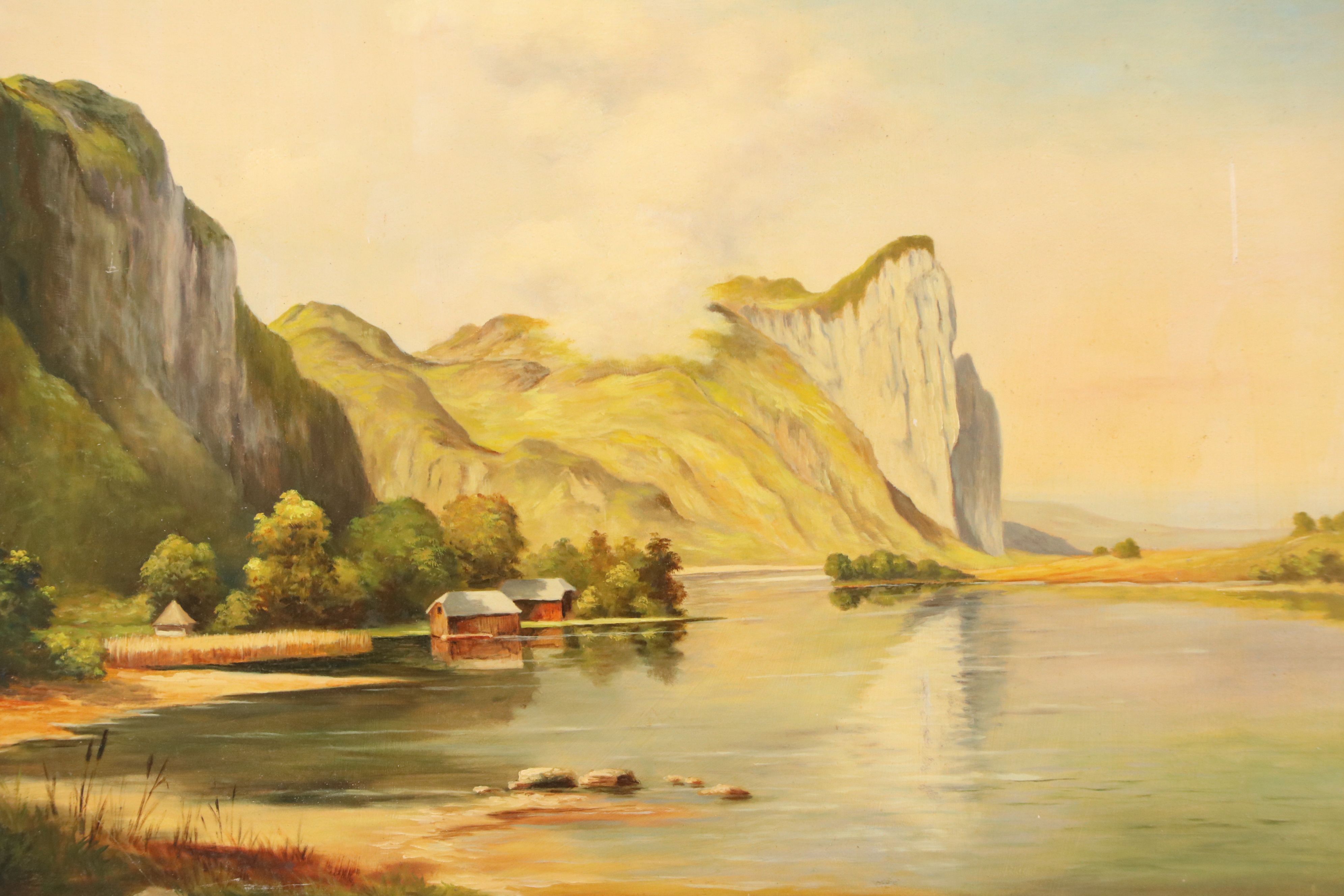 Mountainous Lake Landscape Oil Painting