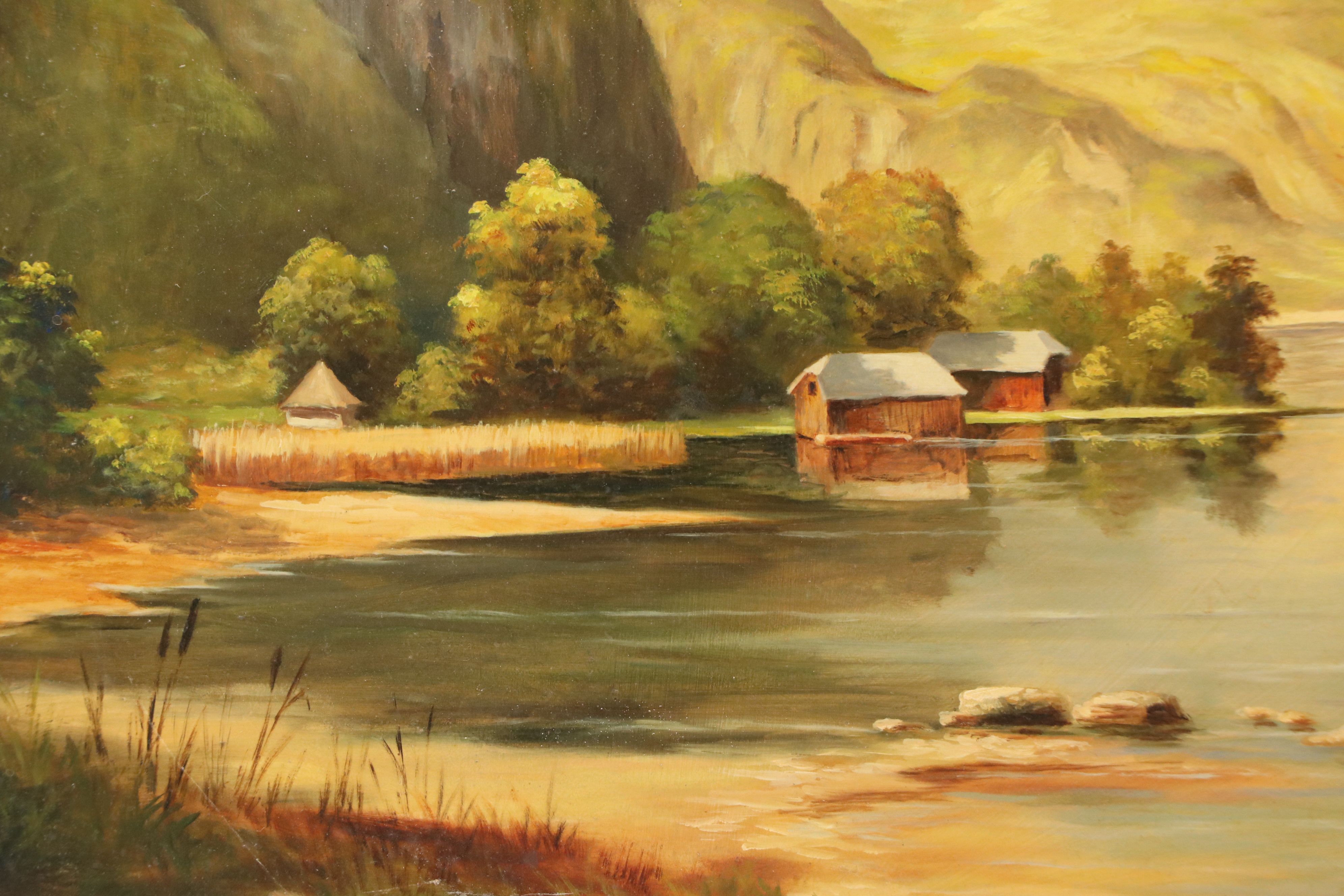 Mountainous Lake Landscape Oil Painting