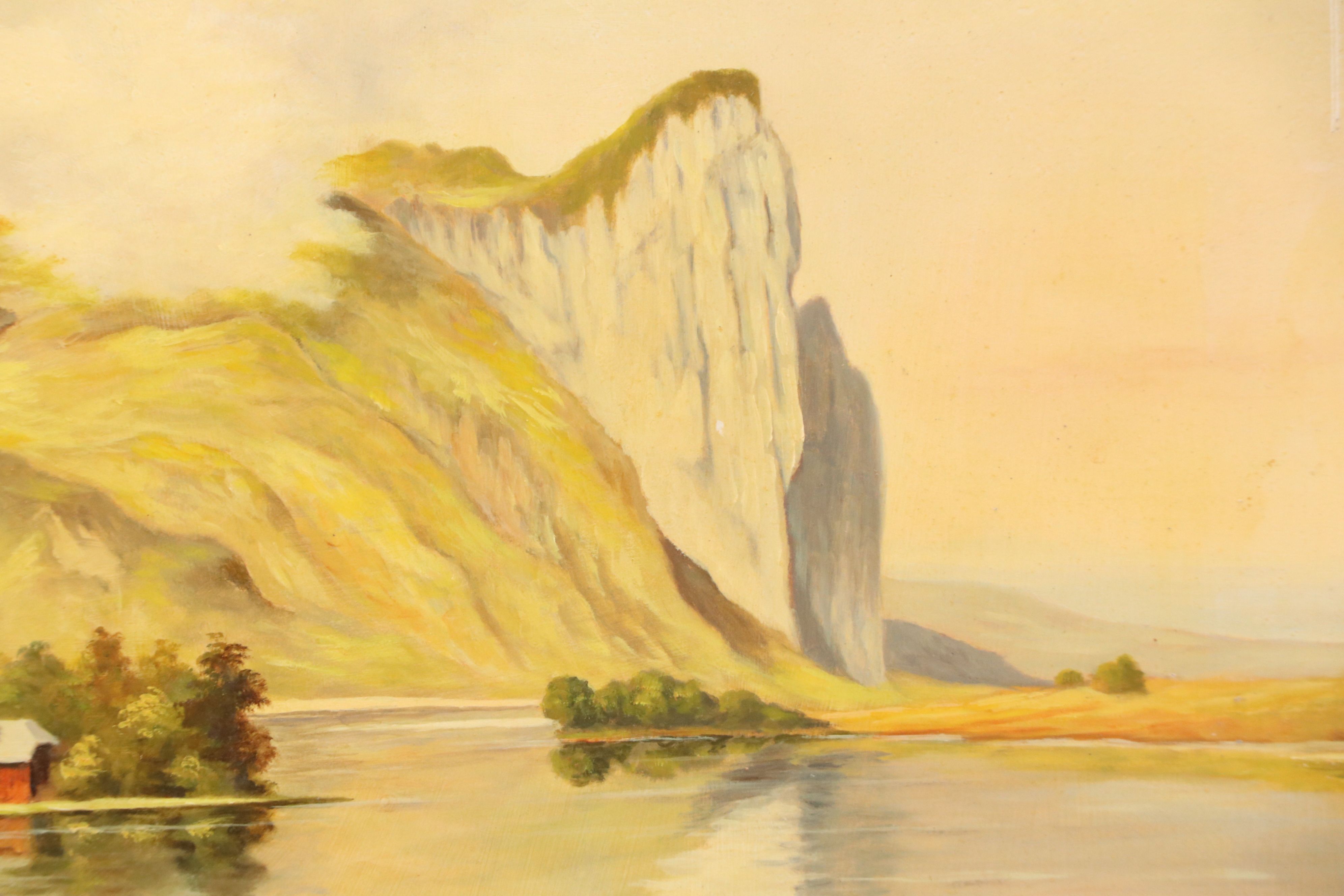 Mountainous Lake Landscape Oil Painting