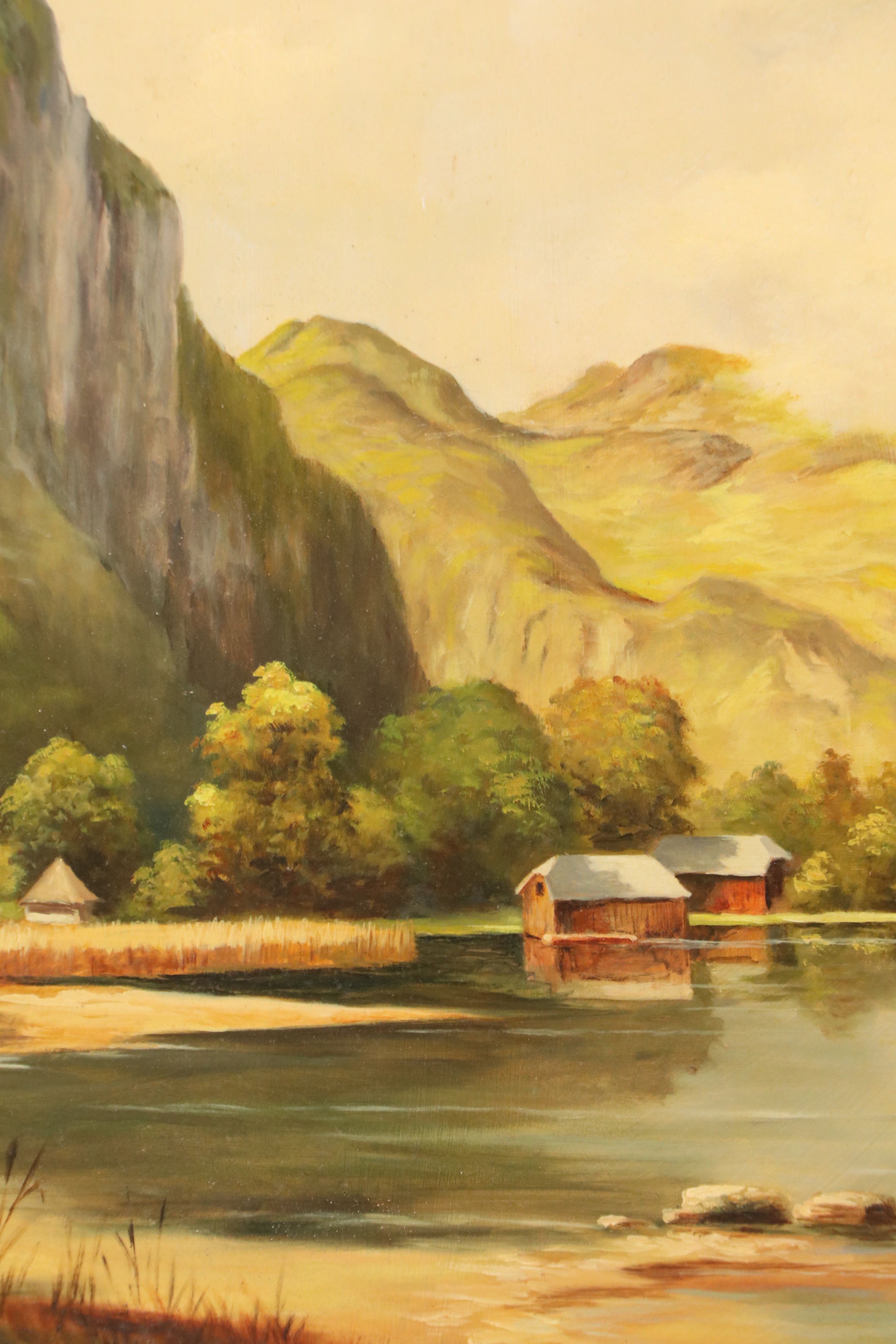 Mountainous Lake Landscape Oil Painting