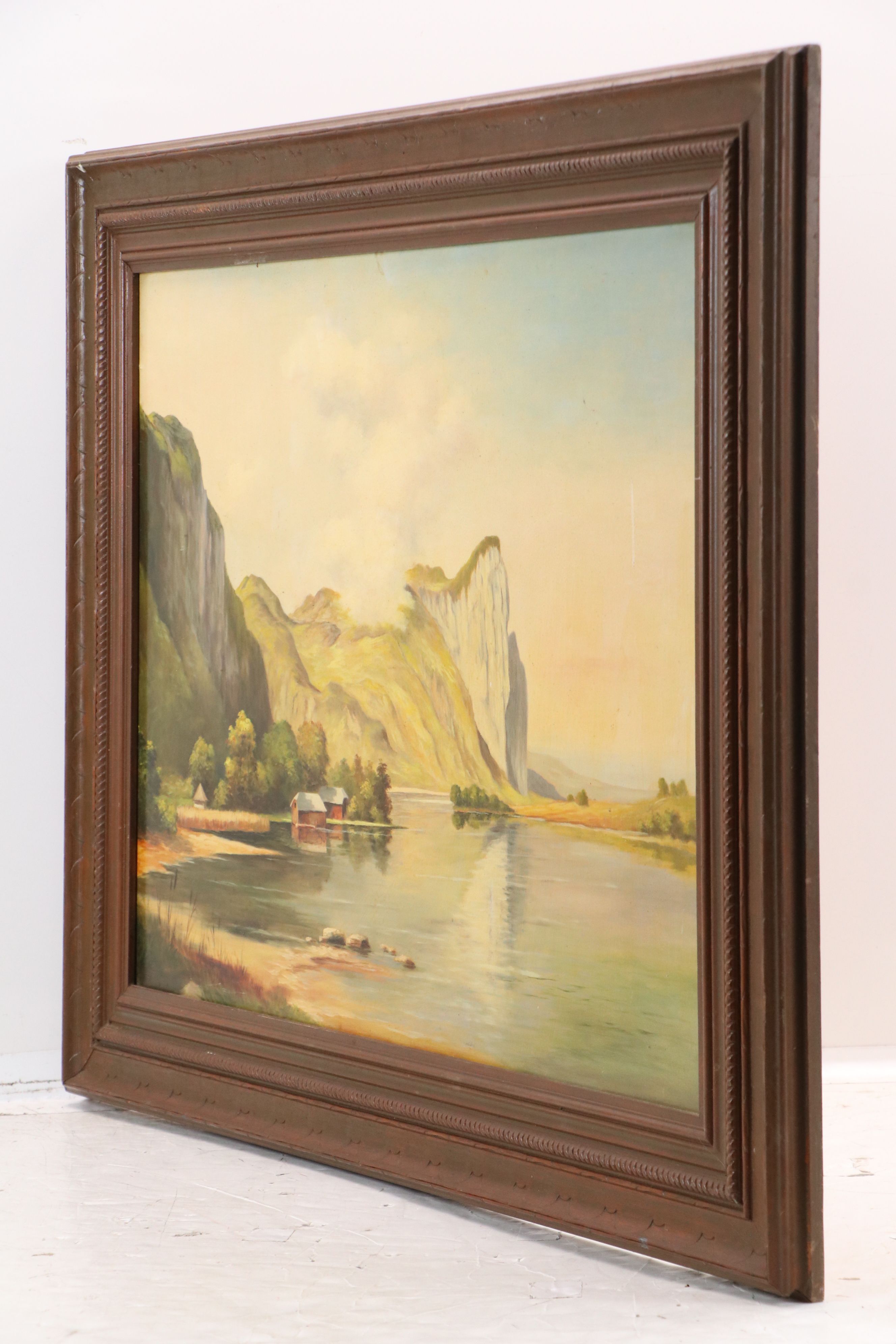 Mountainous Lake Landscape Oil Painting