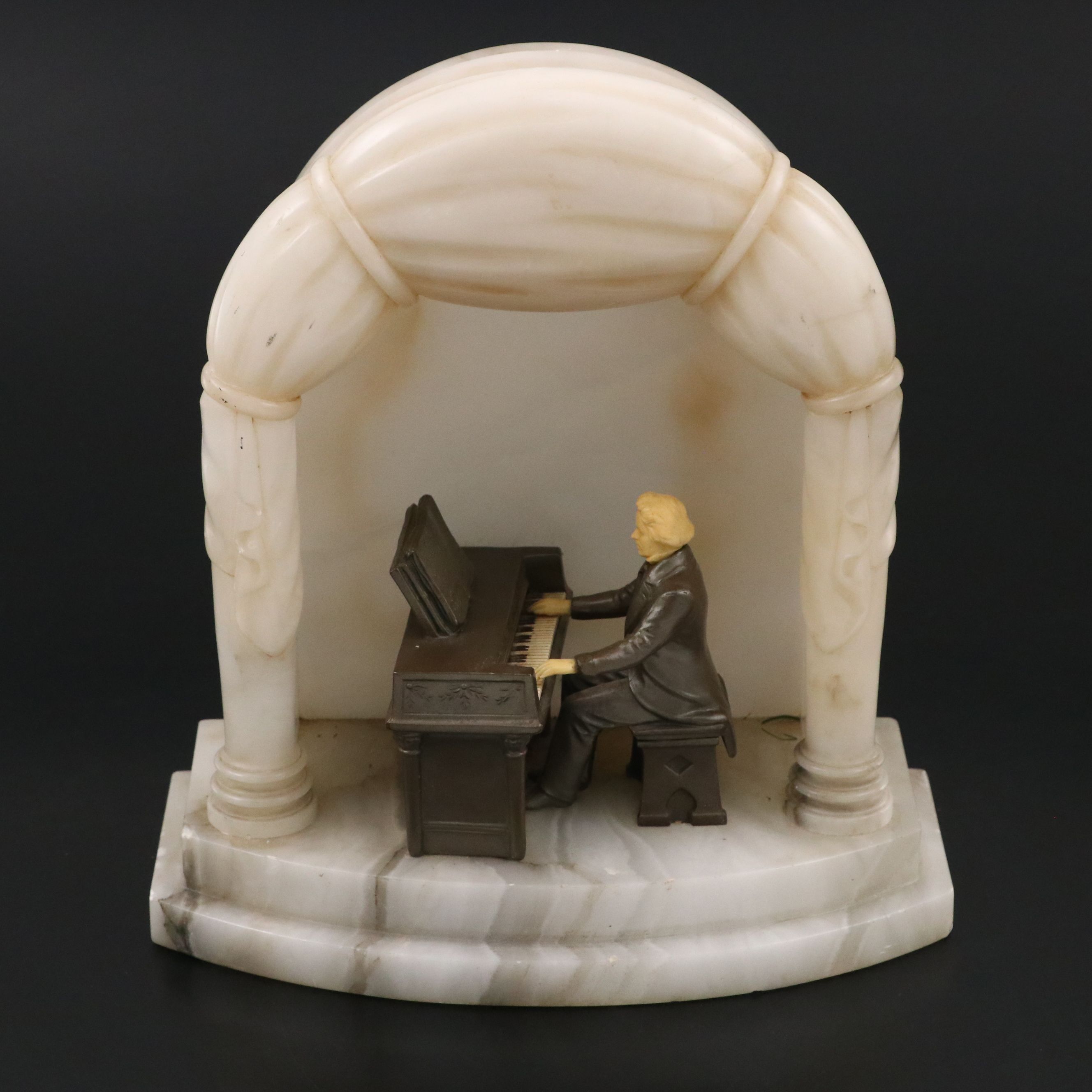 J.B. Hirsch Alabaster and Spelter Beethoven Accent Lamp, 1932