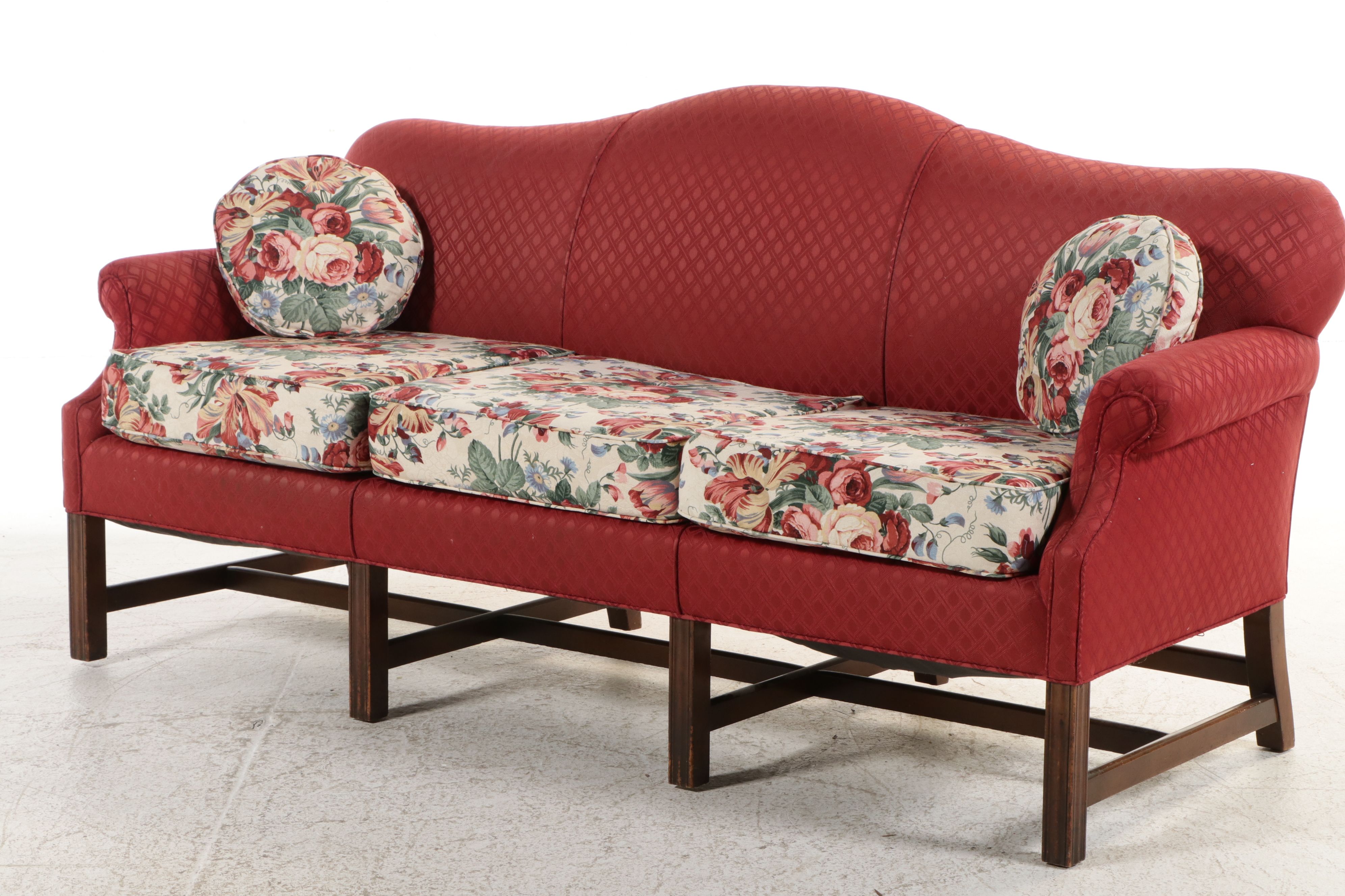 Chippendale Style Floral Slipcovered Camelback Sofa, 20th Century
