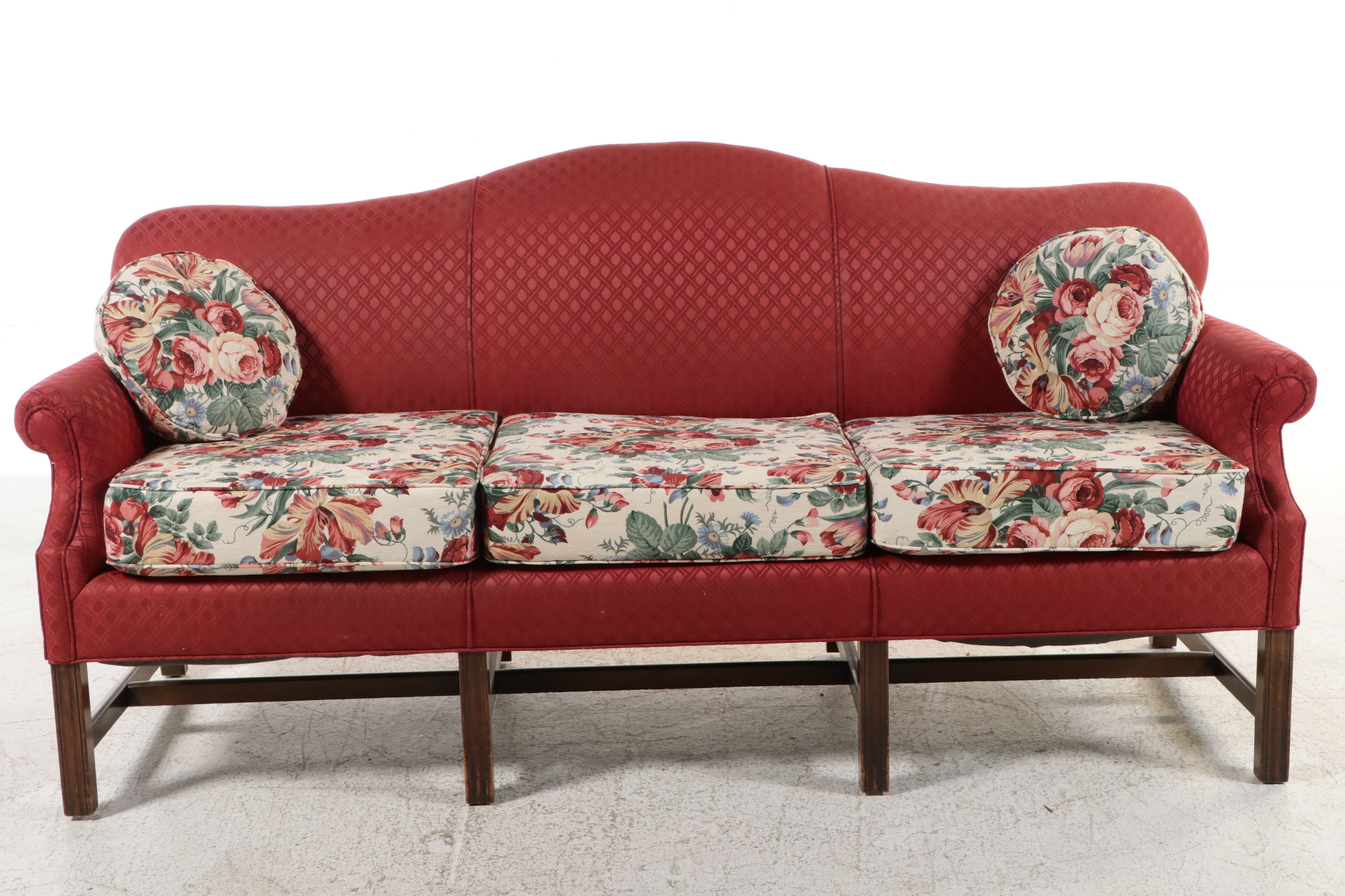 Chippendale Style Floral Slipcovered Camelback Sofa, 20th Century