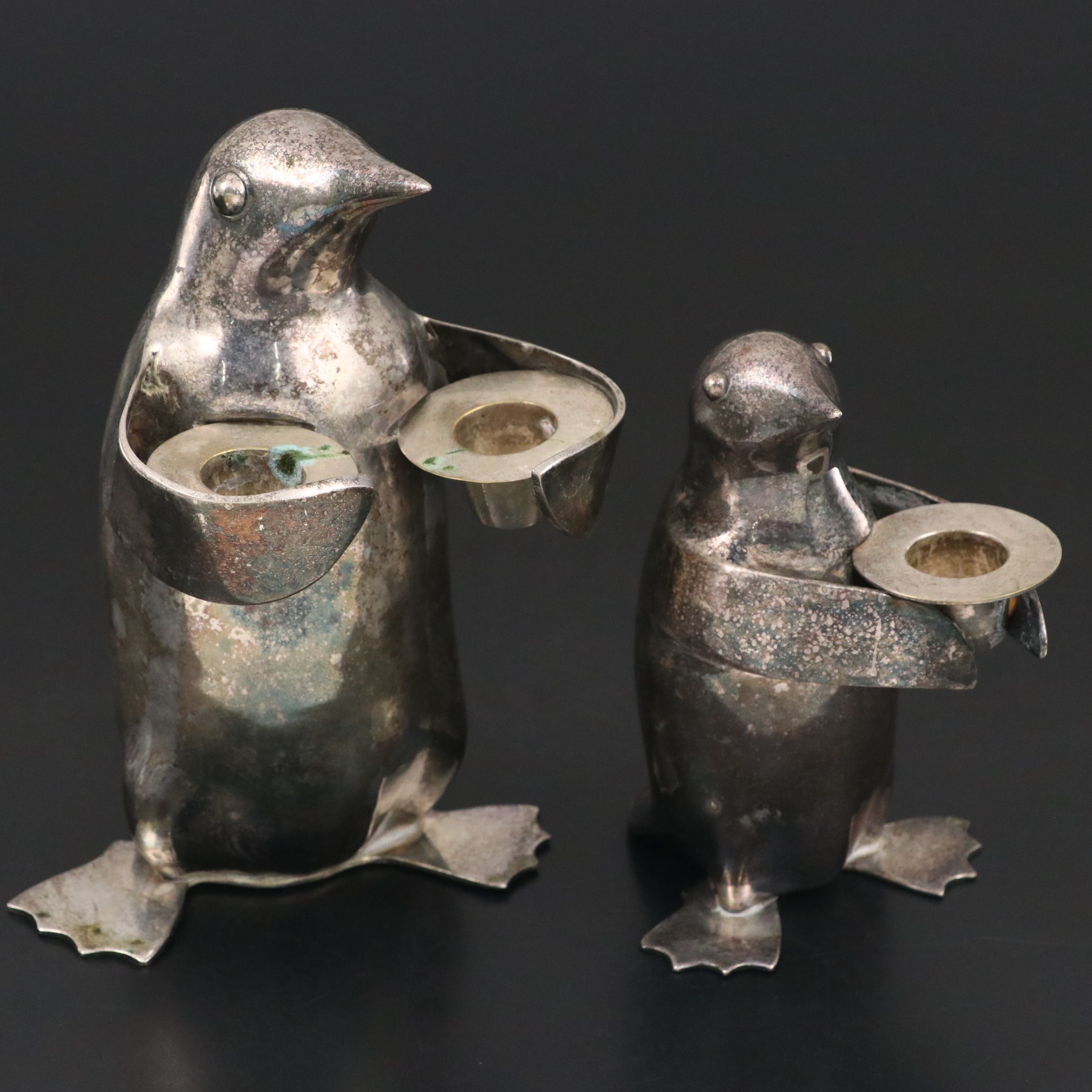 Restoration Hardware Silver Plate Penguin Candle Holders
