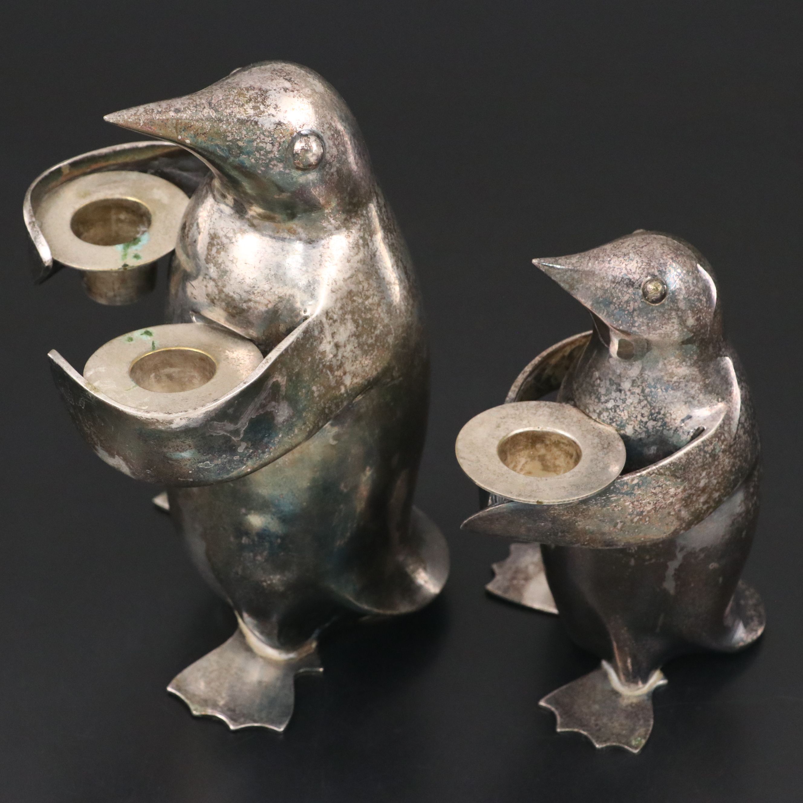 Restoration Hardware Silver Plate Penguin Candle Holders