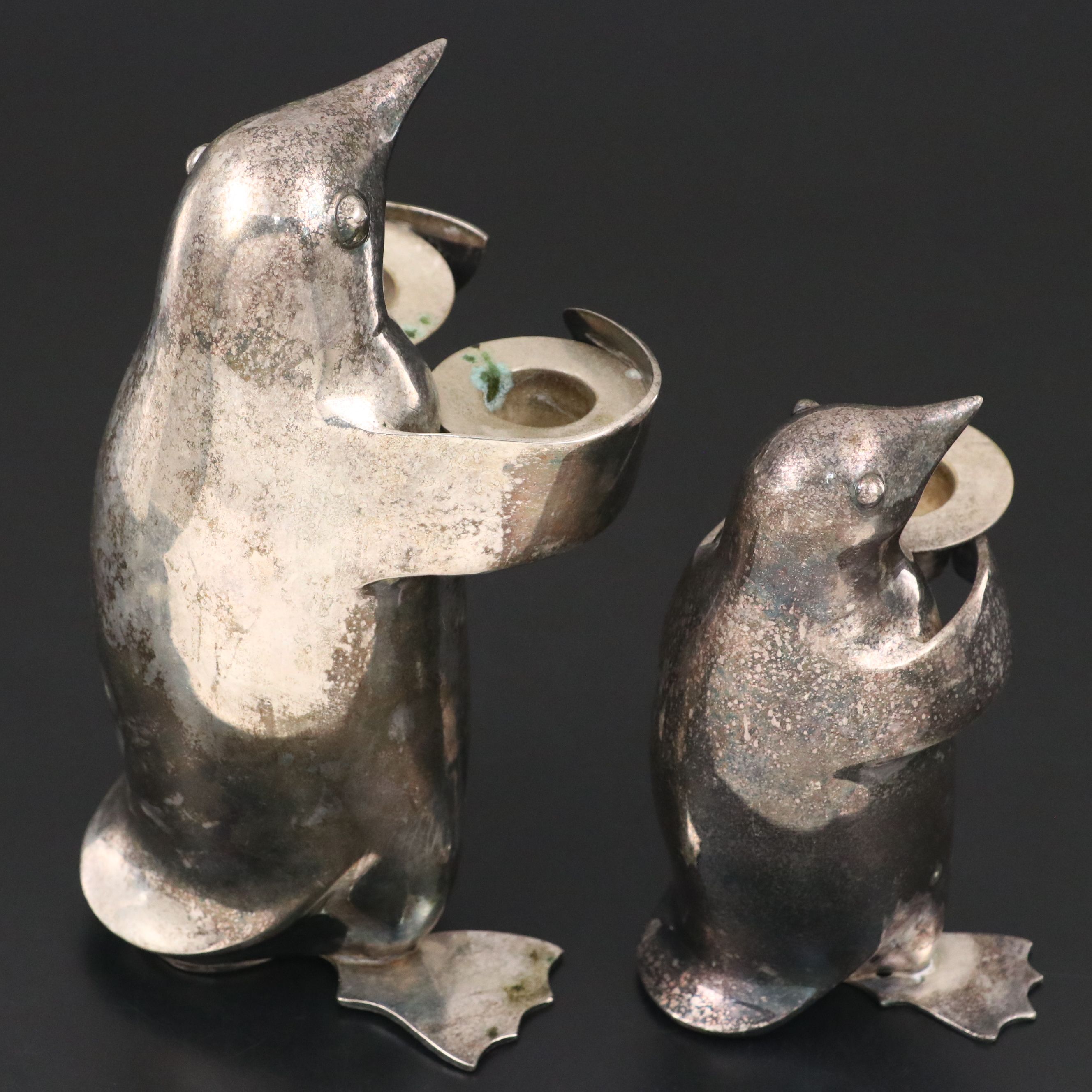 Restoration Hardware Silver Plate Penguin Candle Holders