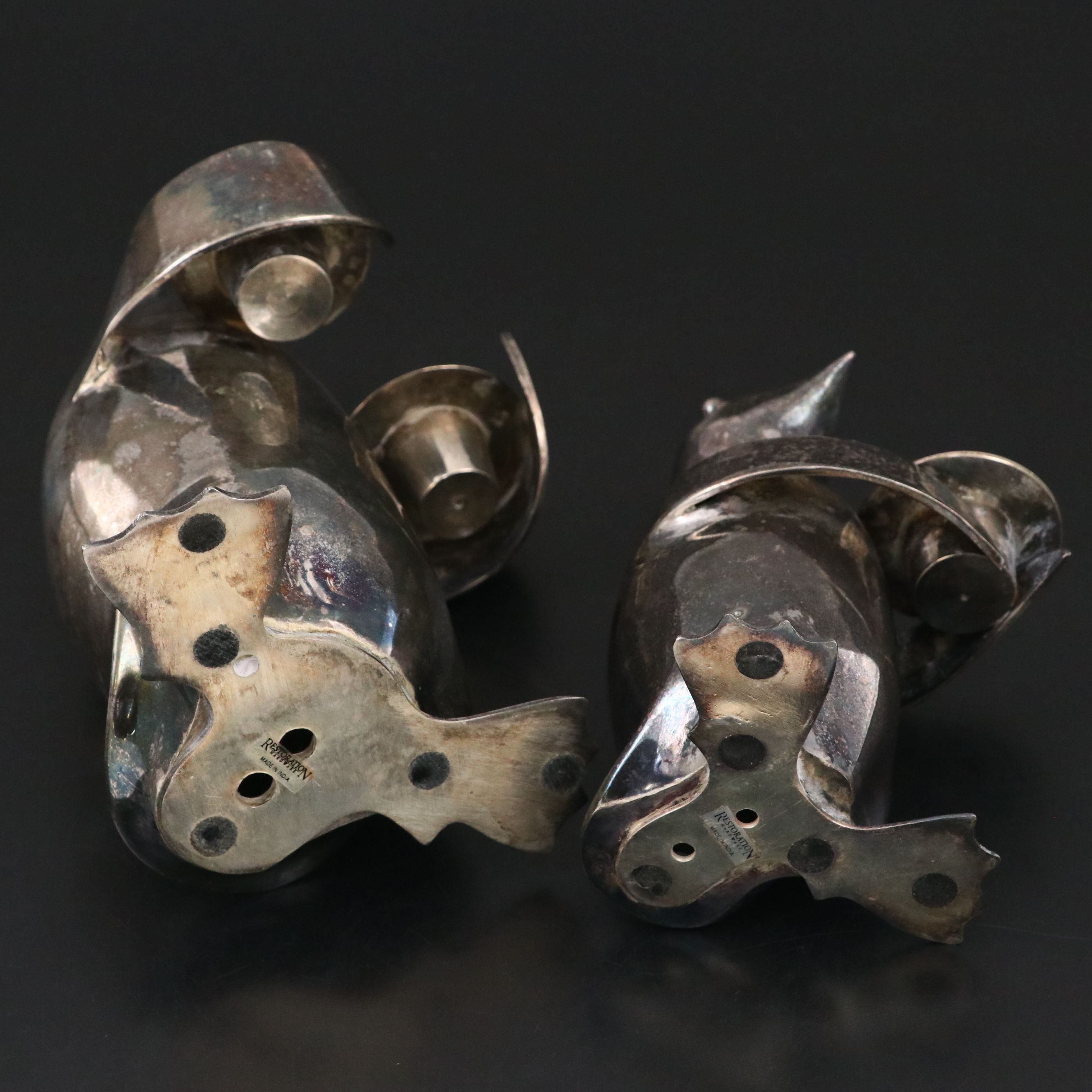 Restoration Hardware Silver Plate Penguin Candle Holders