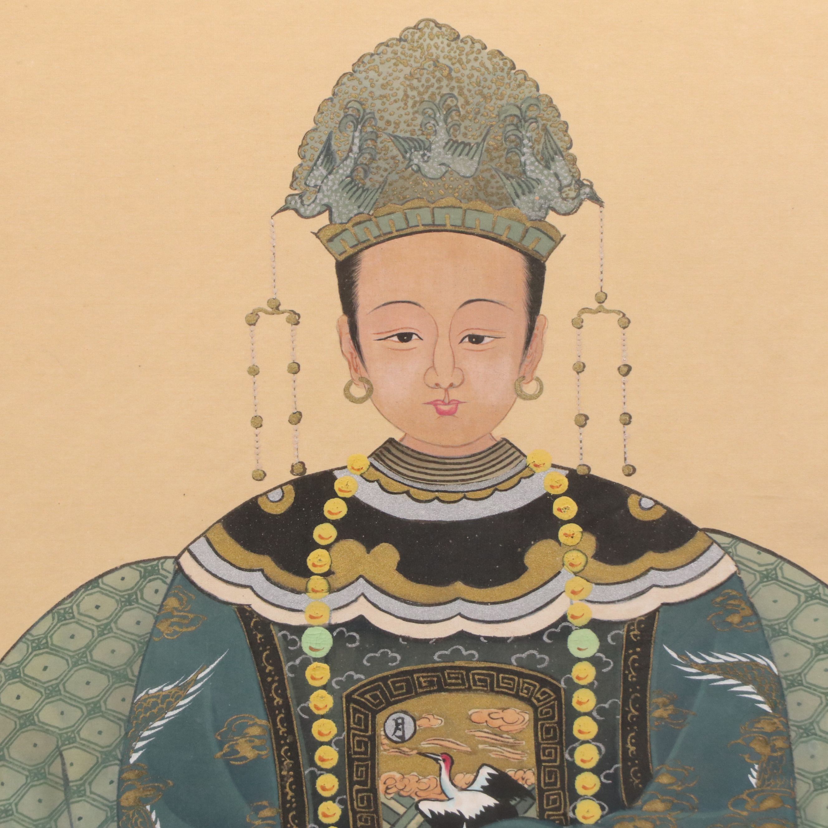 Chinese Gouache Painting of Empress on Silk