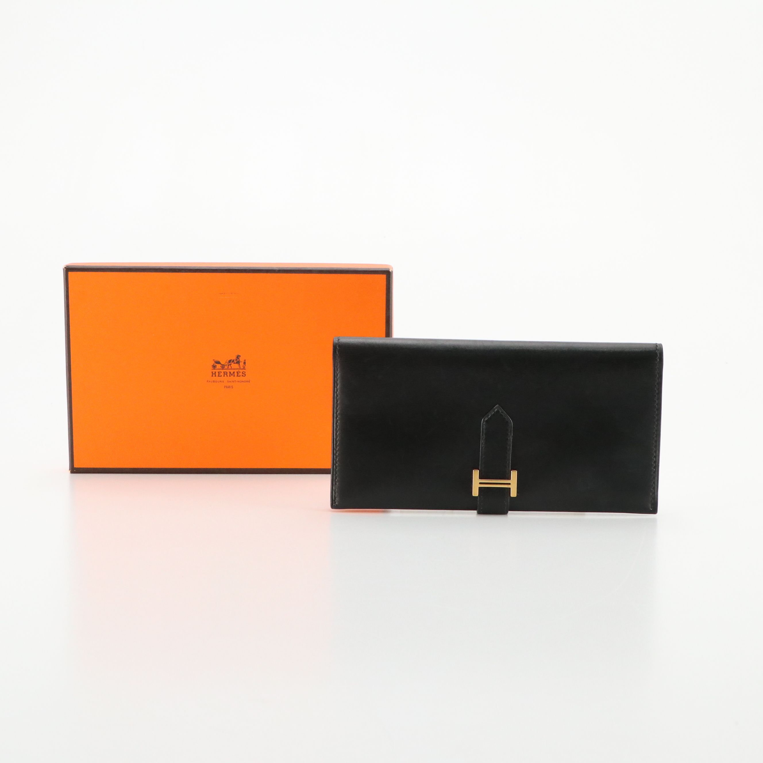 Hermès Bearn Wallet in Black Box Calf Leather, With Box