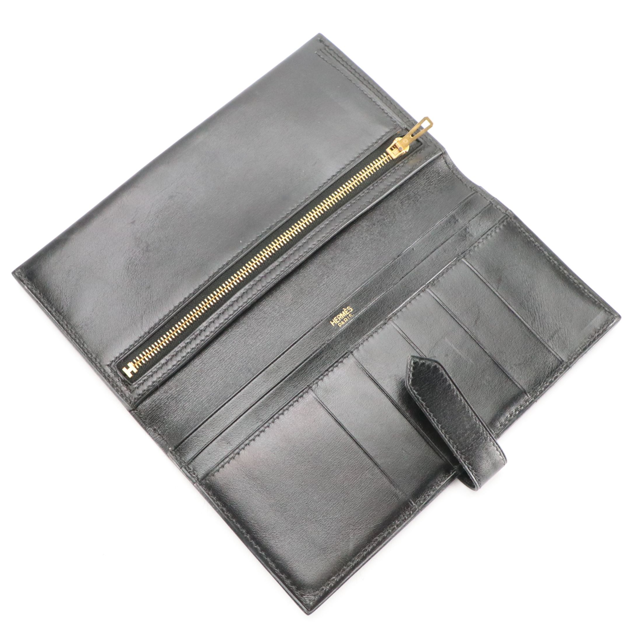 Hermès Bearn Wallet in Black Box Calf Leather, With Box