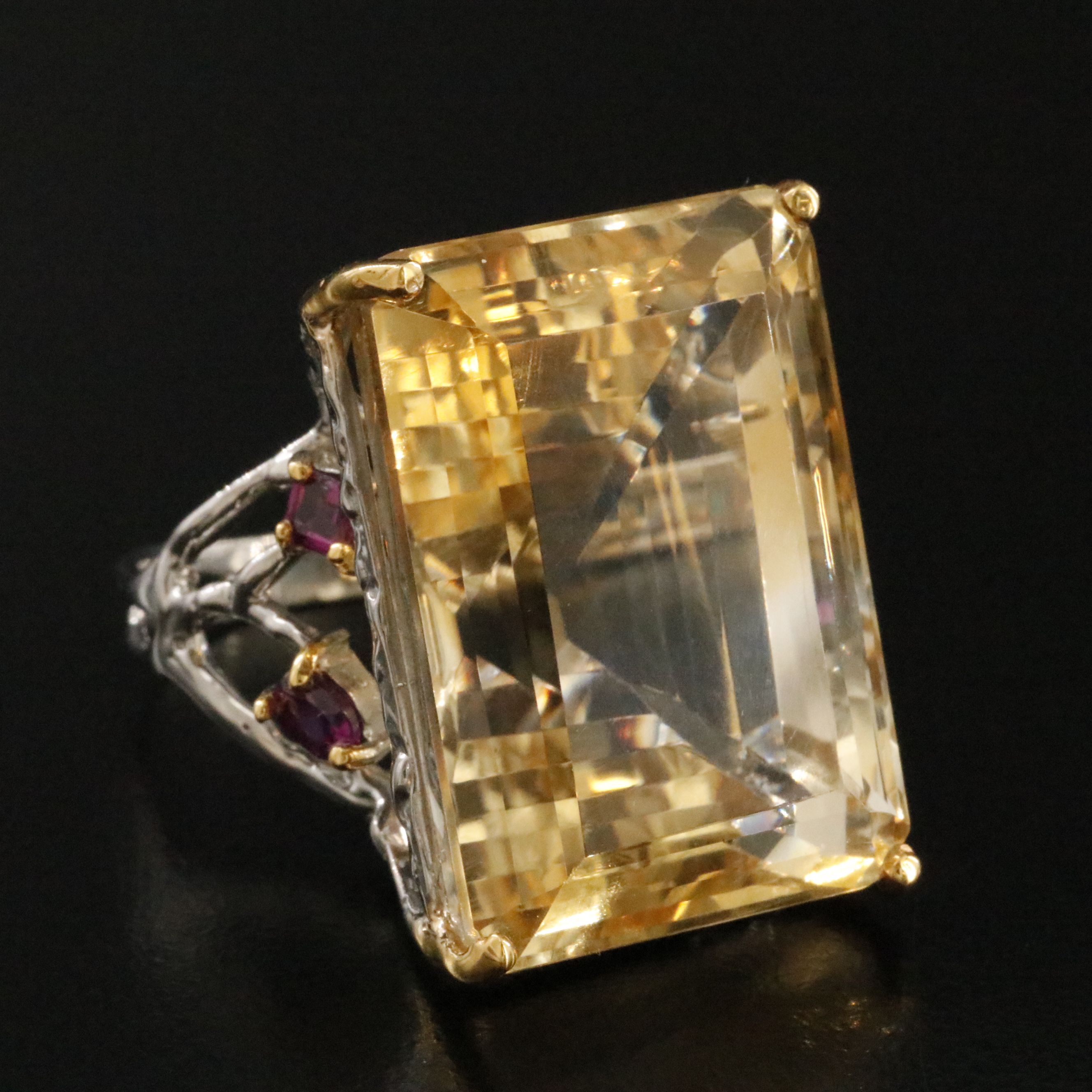 Sterling Citrine and Rhodolite Garnet Ring