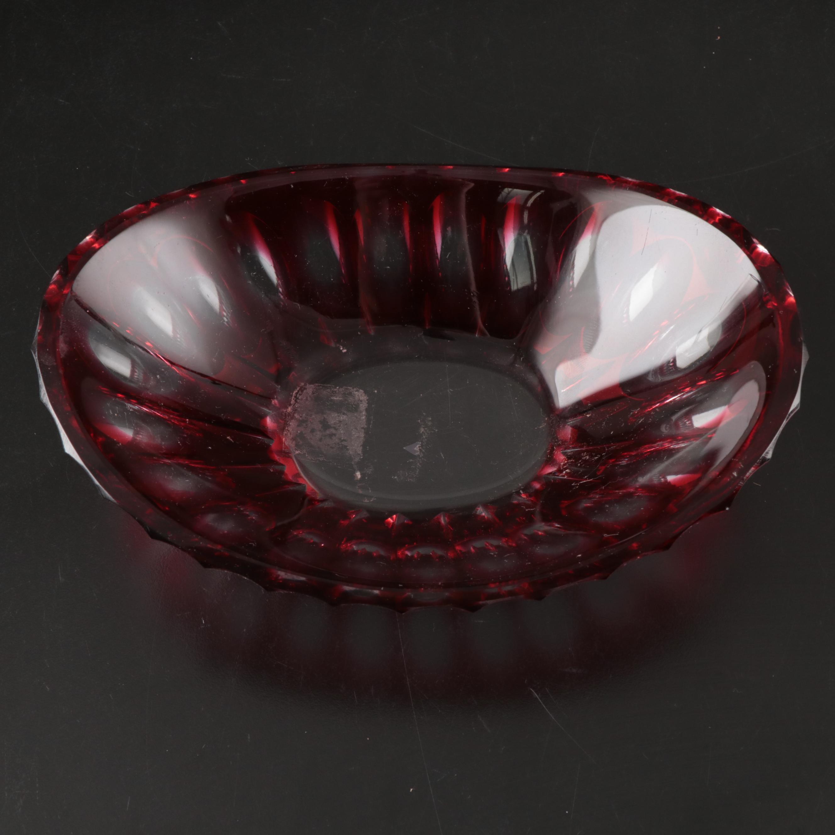 Orrefors "Pomona" Bowl and Etched Vase with Ruby Cut to Clear Dish