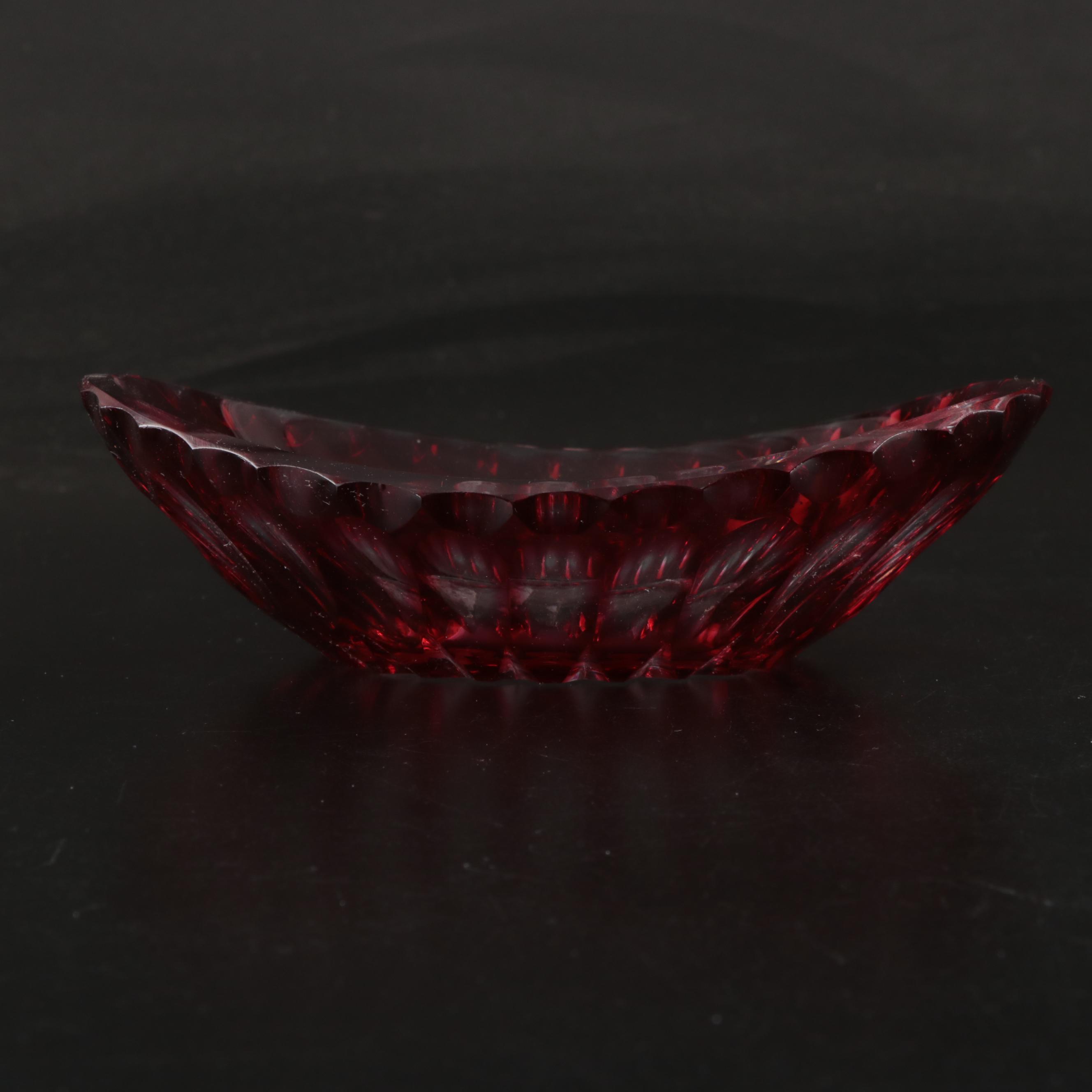 Orrefors "Pomona" Bowl and Etched Vase with Ruby Cut to Clear Dish