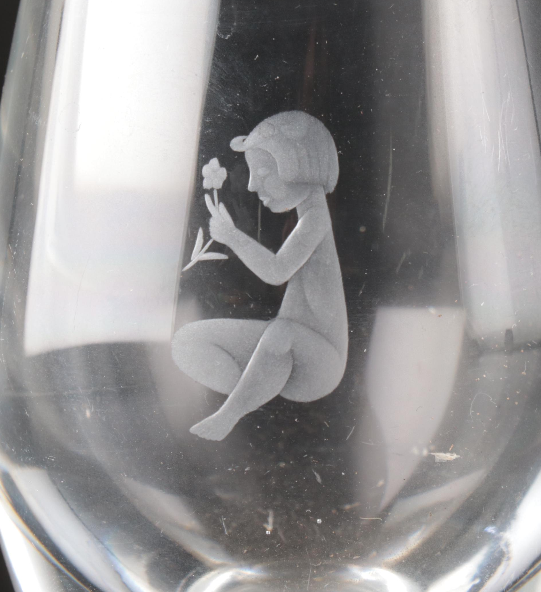 Orrefors "Pomona" Bowl and Etched Vase with Ruby Cut to Clear Dish