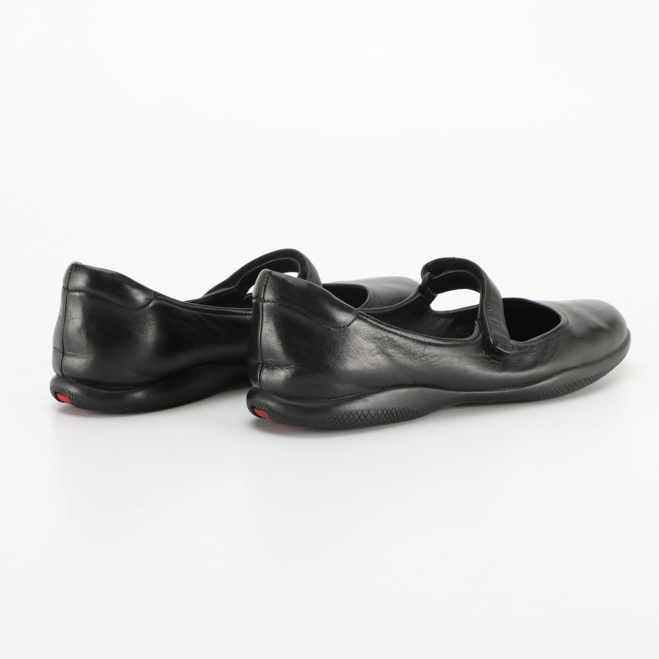 Prada Sport Mary Jane Flats in Black Lambskin Leather