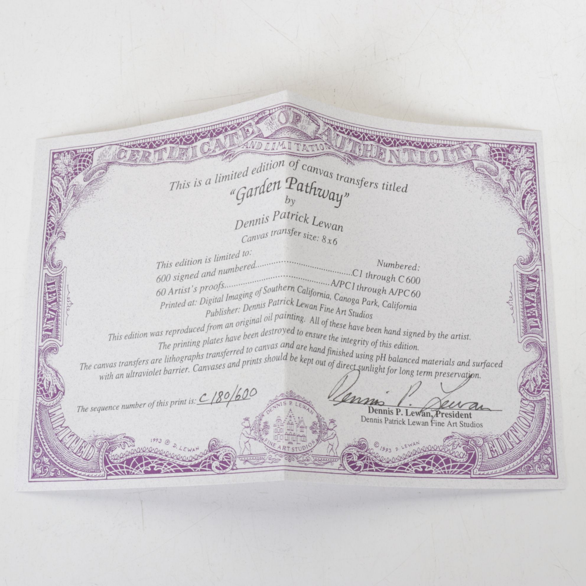 Dennis Patrick Lewan Offset Lithograph "Garden Pathway", 1993
