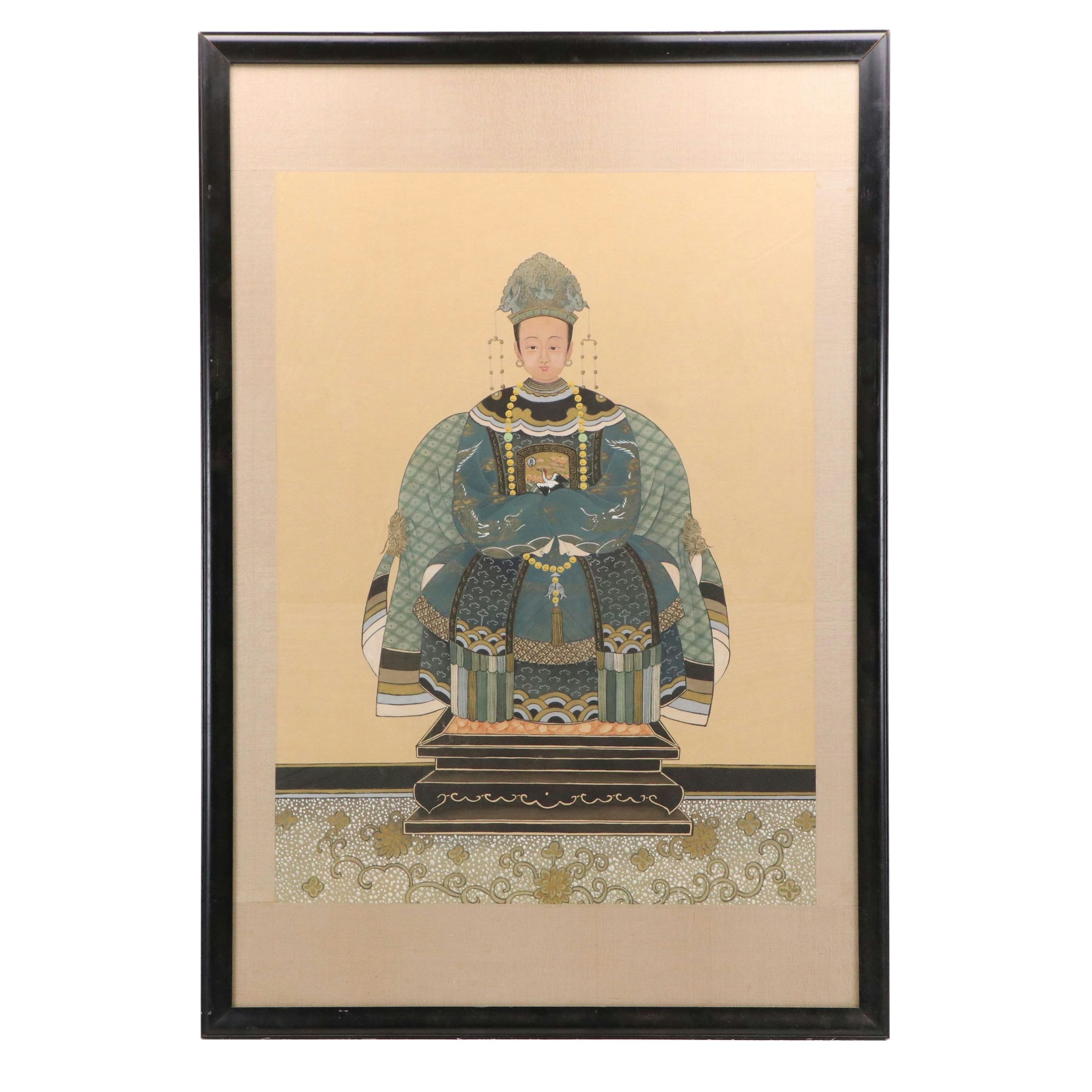 Chinese Gouache Painting of Empress on Silk