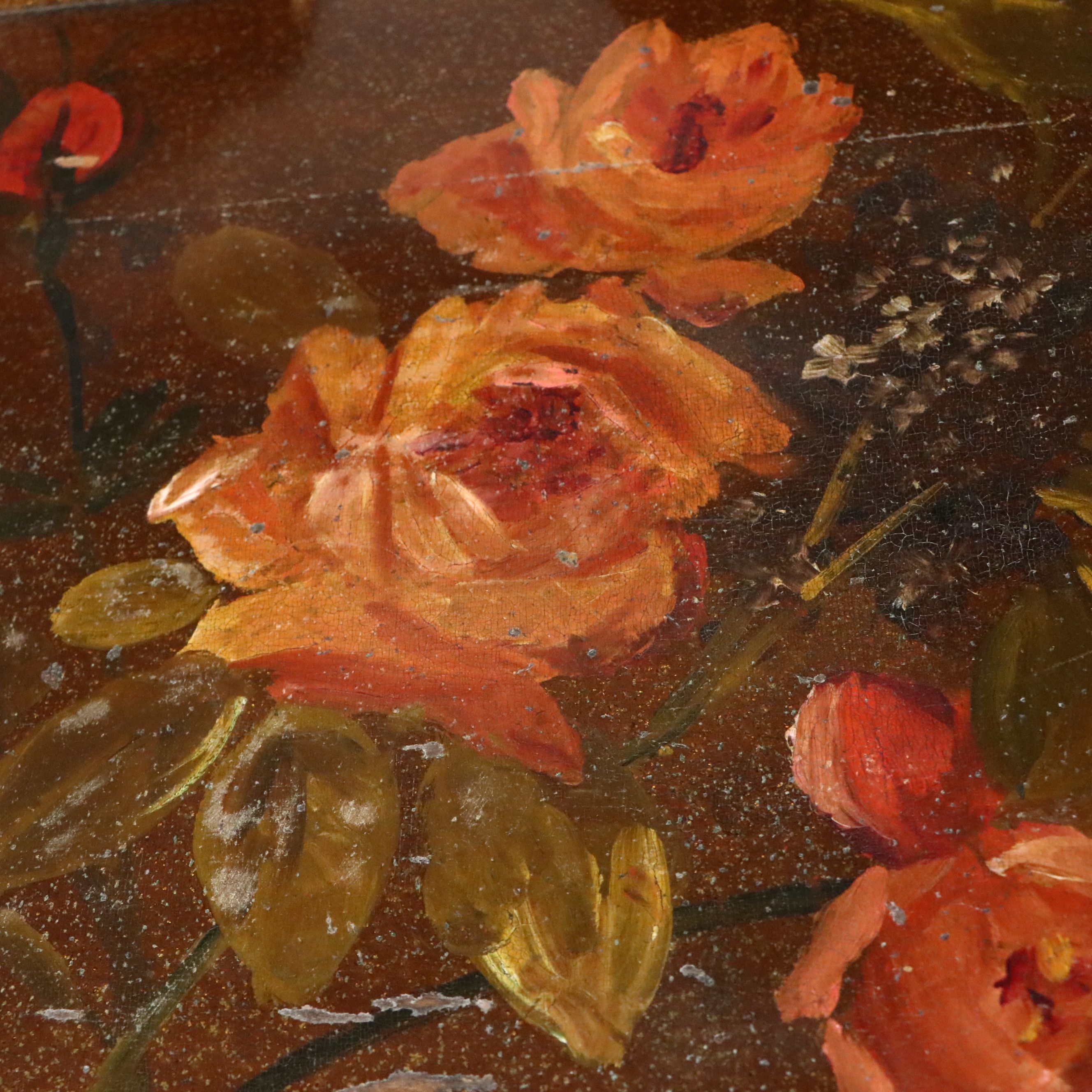 French Style Hand-Painted Floral Étagère with Tilting Oval Mirror, Early 20th C.