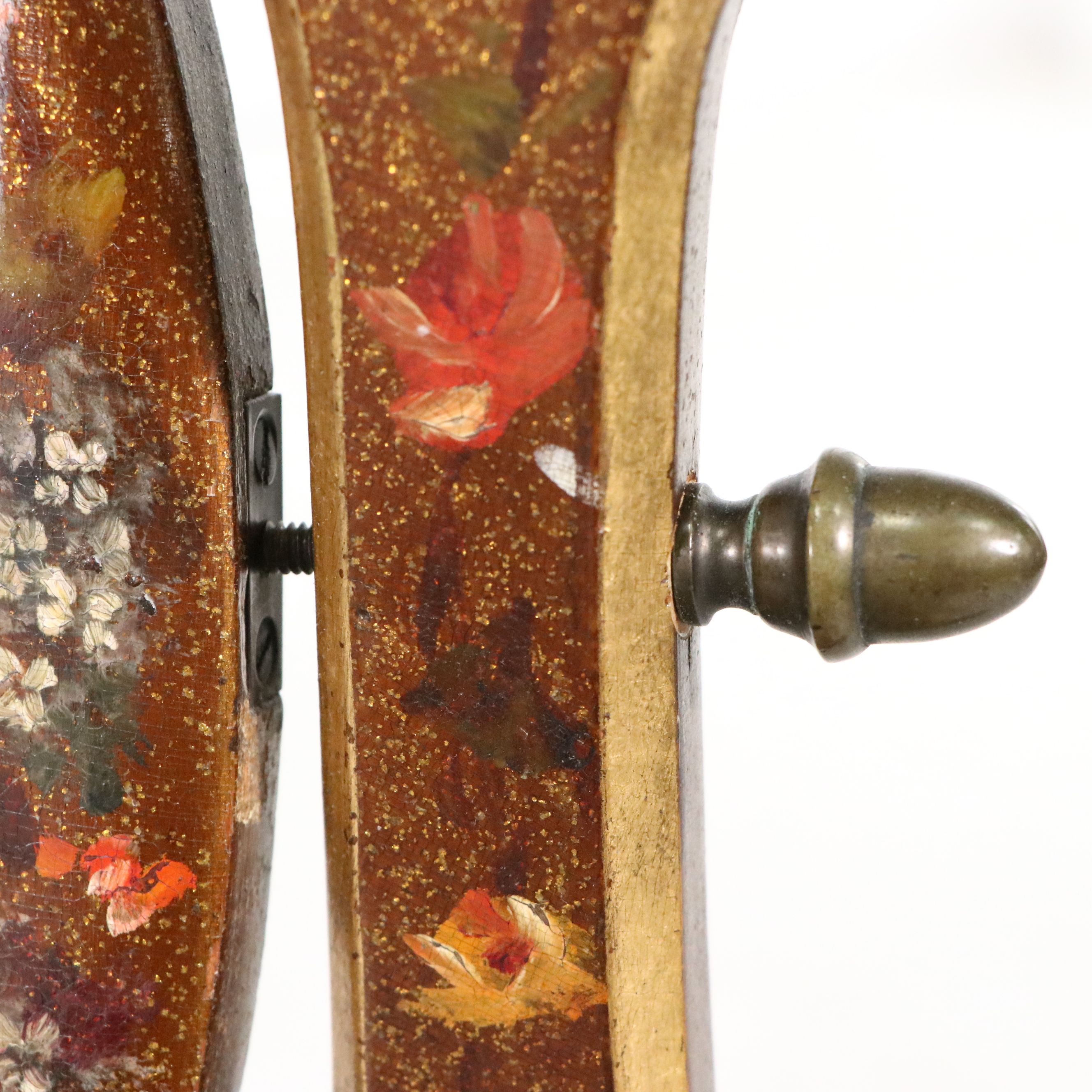 French Style Hand-Painted Floral Étagère with Tilting Oval Mirror, Early 20th C.