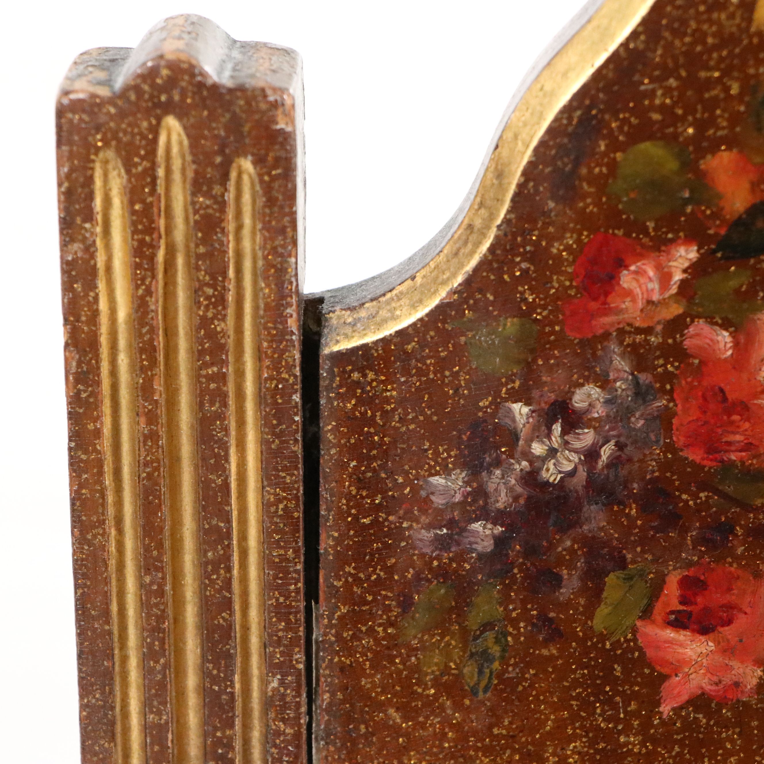 French Style Hand-Painted Floral Étagère with Tilting Oval Mirror, Early 20th C.