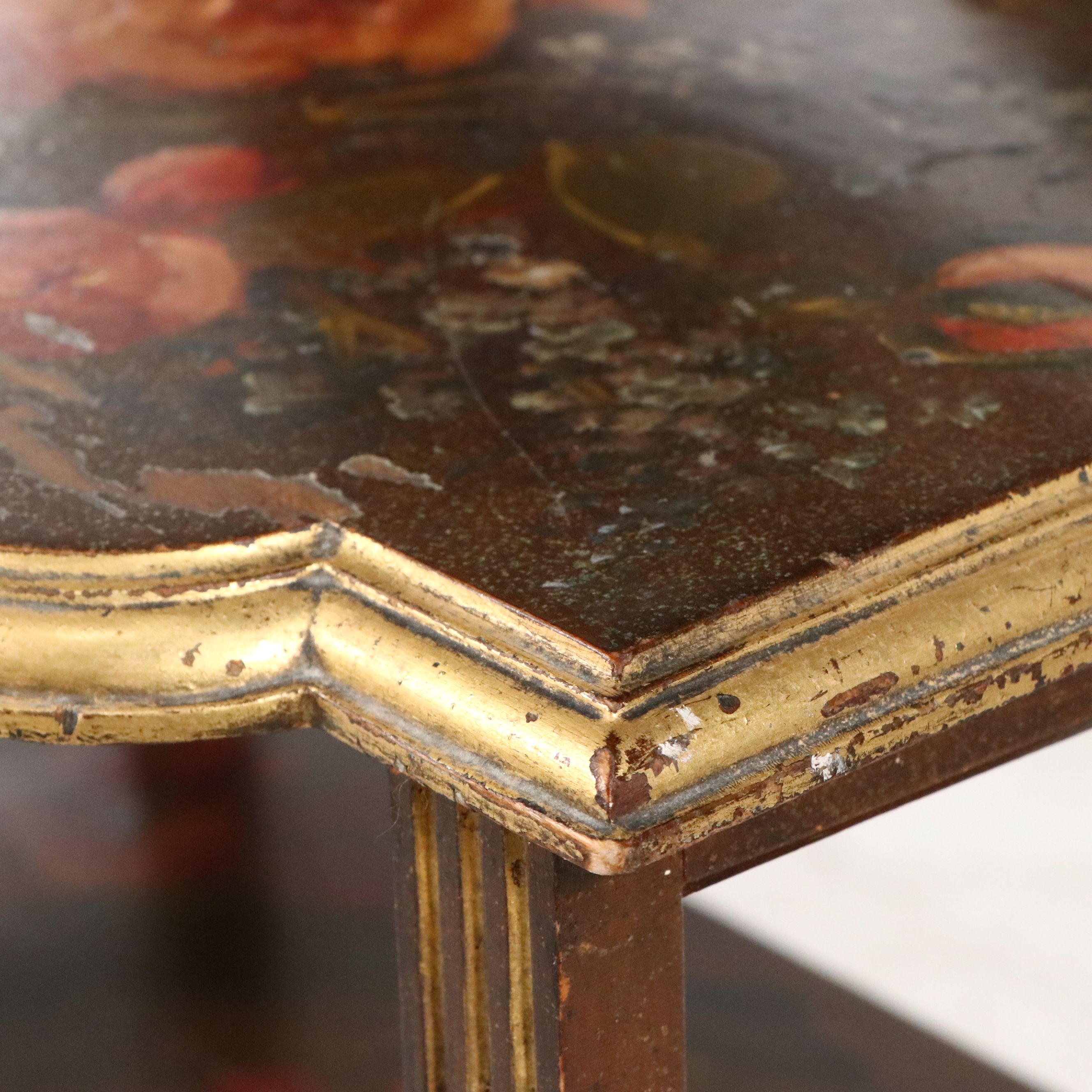 French Style Hand-Painted Floral Étagère with Tilting Oval Mirror, Early 20th C.